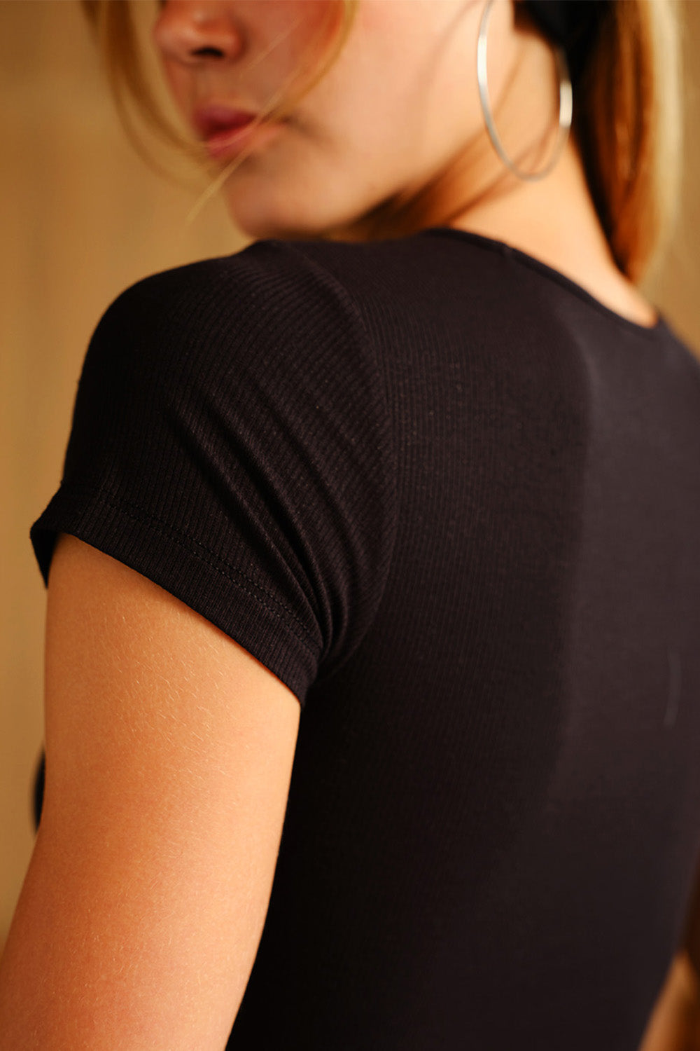 Tencel Ribbed Raven Black Modal T-shirt