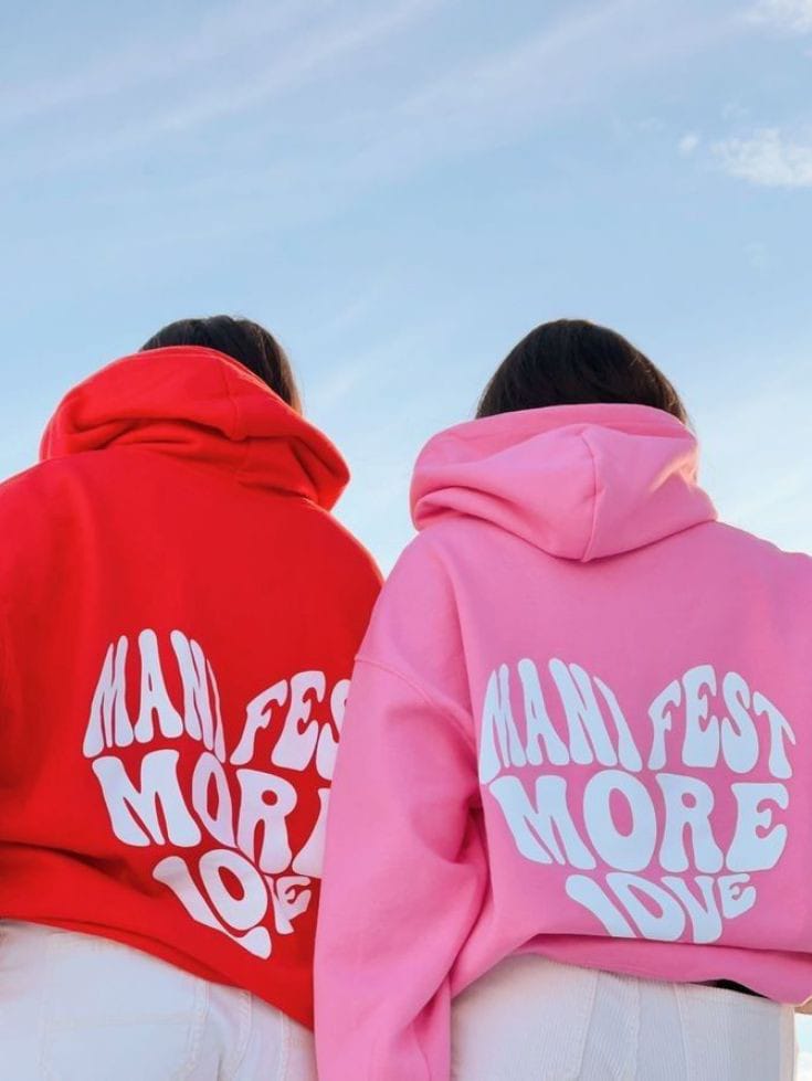 Manifest More Love - Red & White Cotton Couple Hoodies - Prime Fitz
