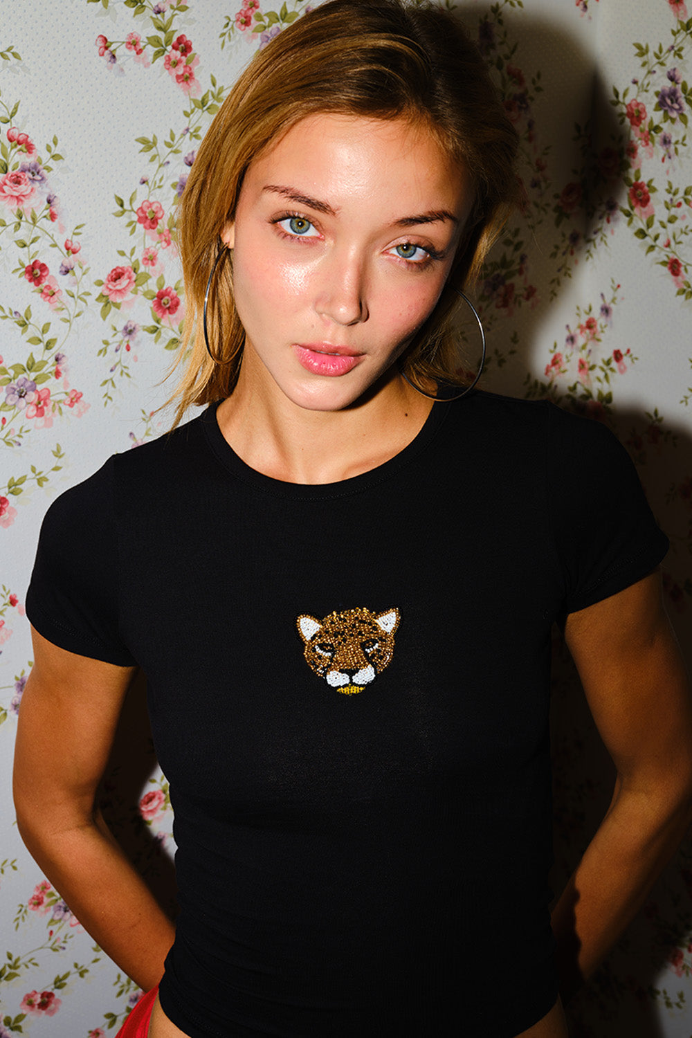 Wild Cat Beaded Embroidery Baby Tee