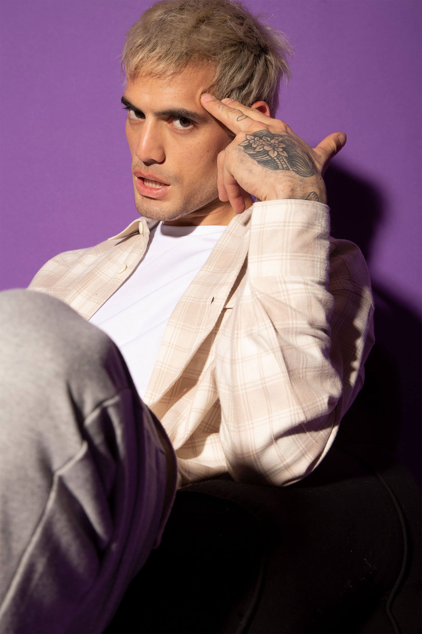 Beige Plaid Flannel Oversized Shirt