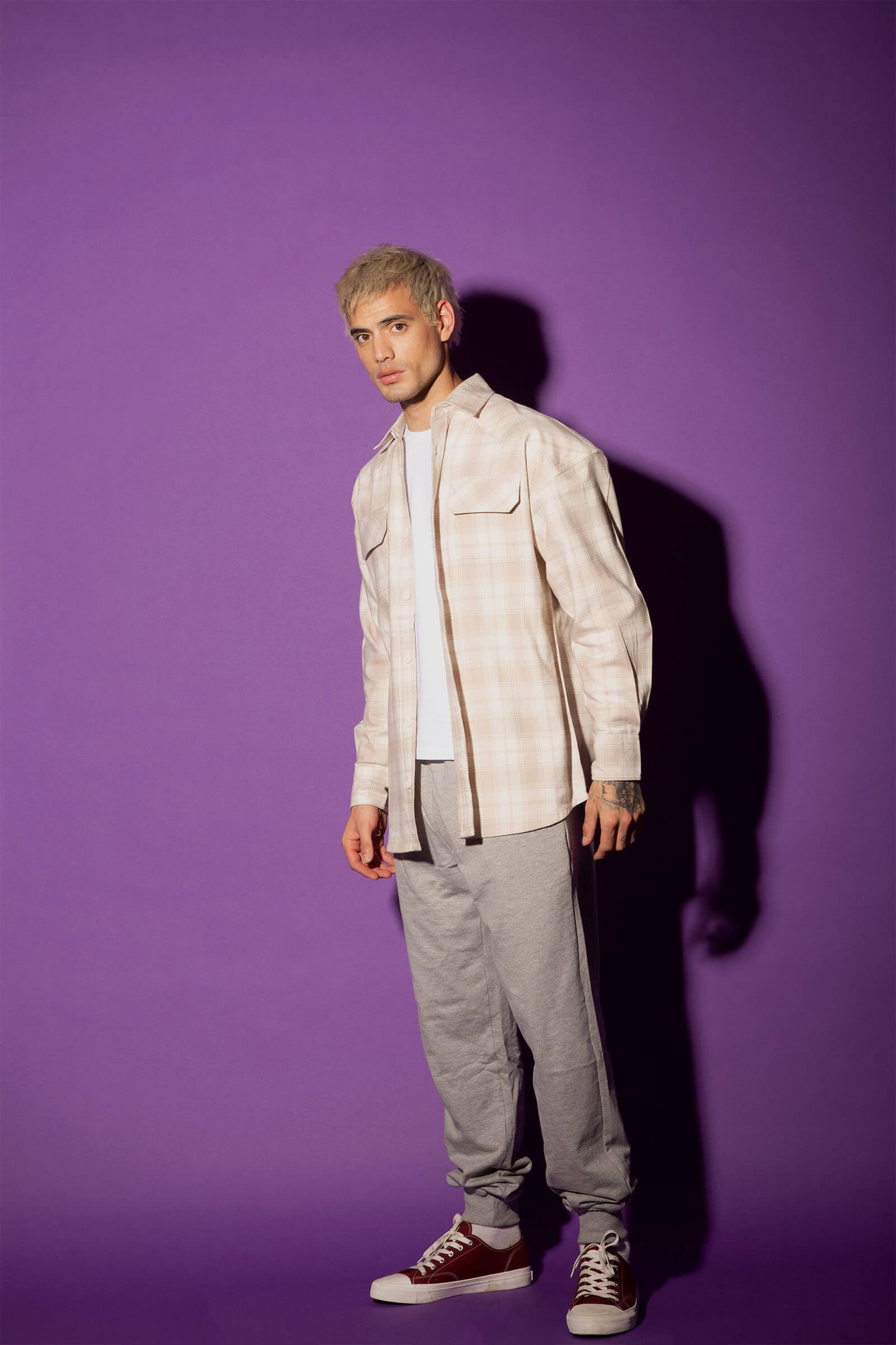 Beige Plaid Flannel Oversized Shirt