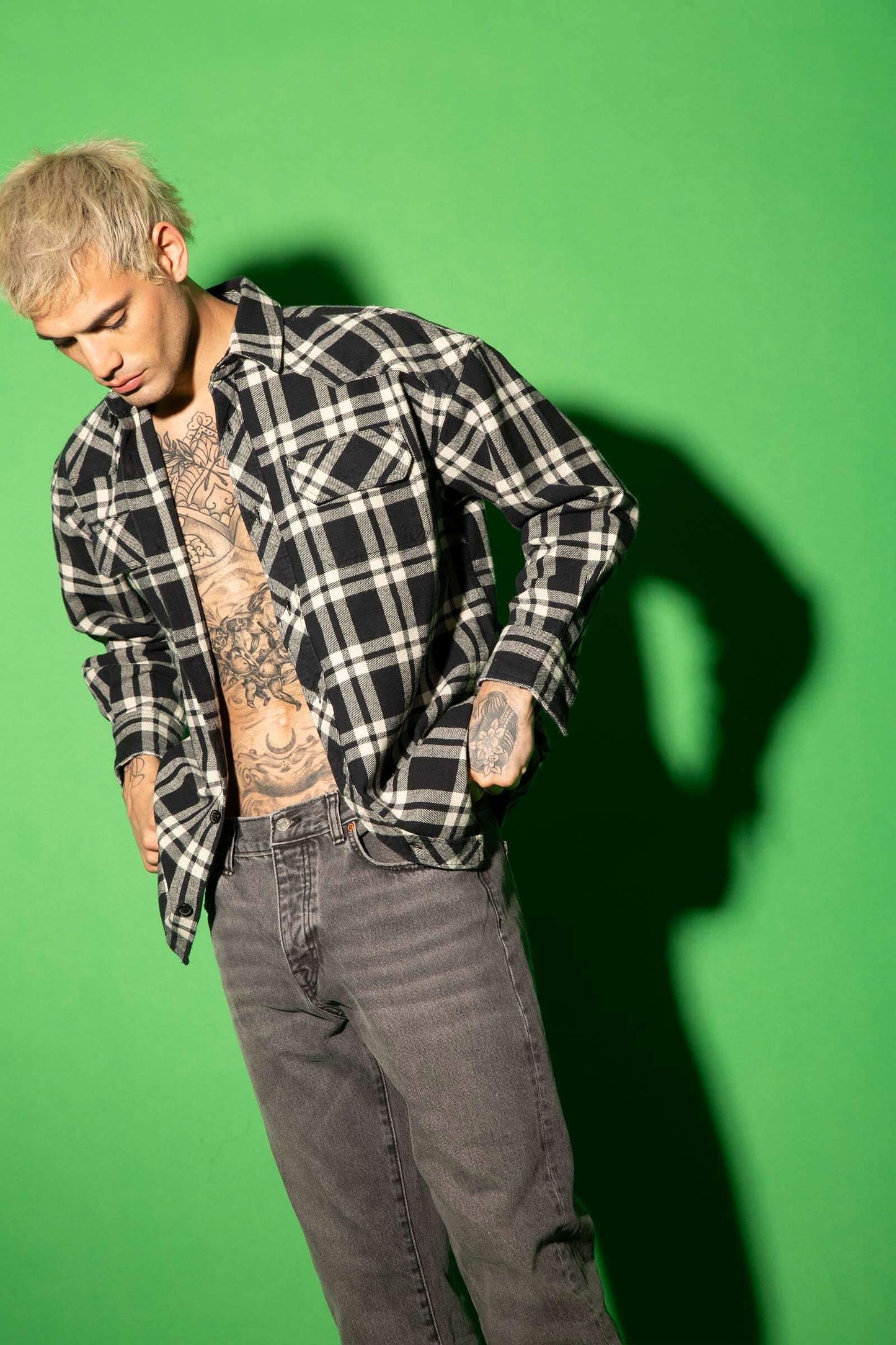 Black & White Checkered Plaid Oversized Shirt