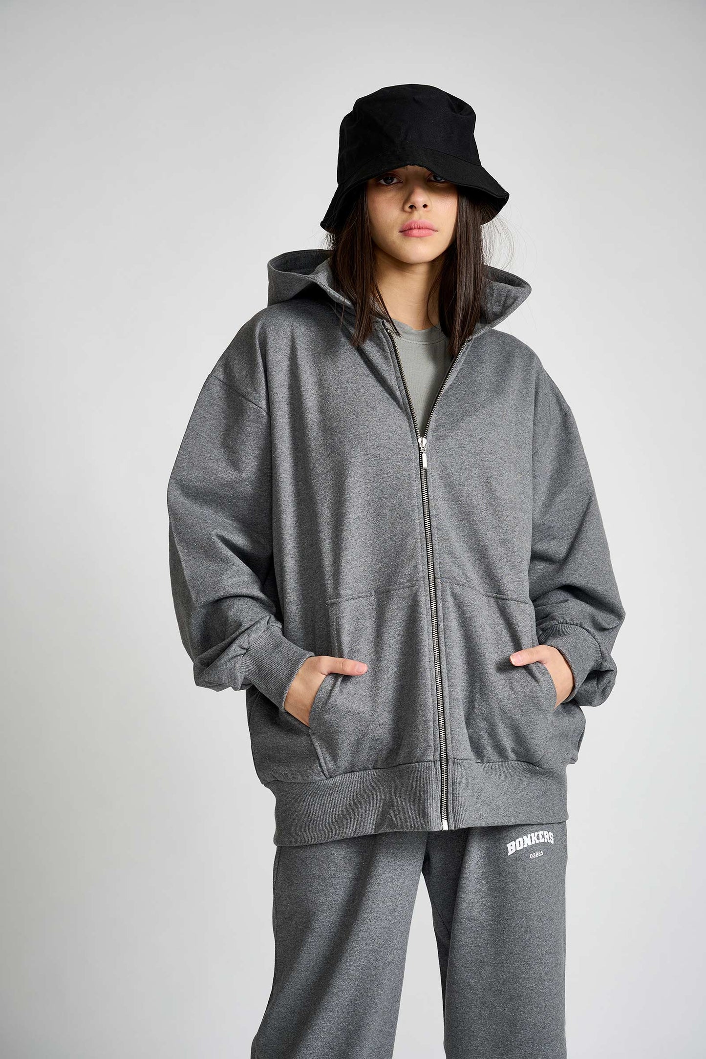 Dark Grey Melange Zipper