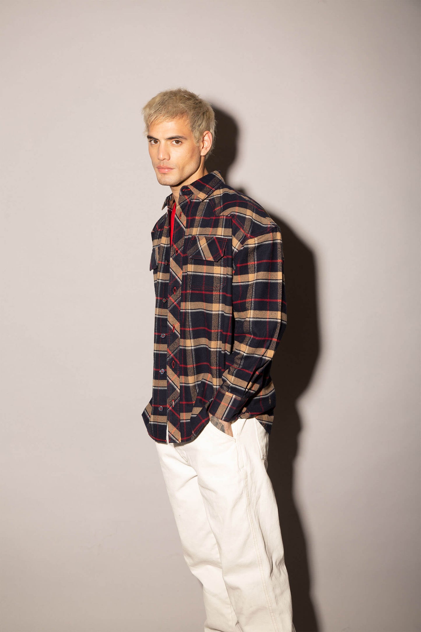 Dark Navy Blue Checkered Plaid Oversized Shirt