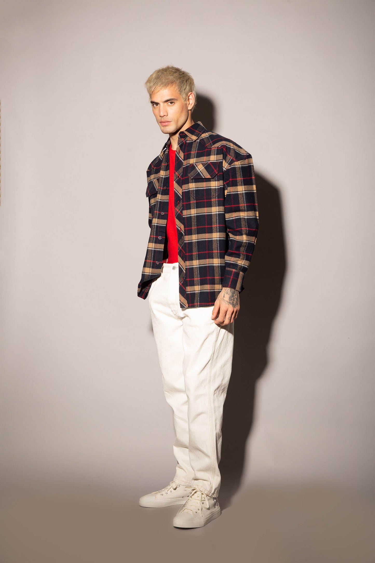 Dark Navy Blue Checkered Plaid Oversized Shirt