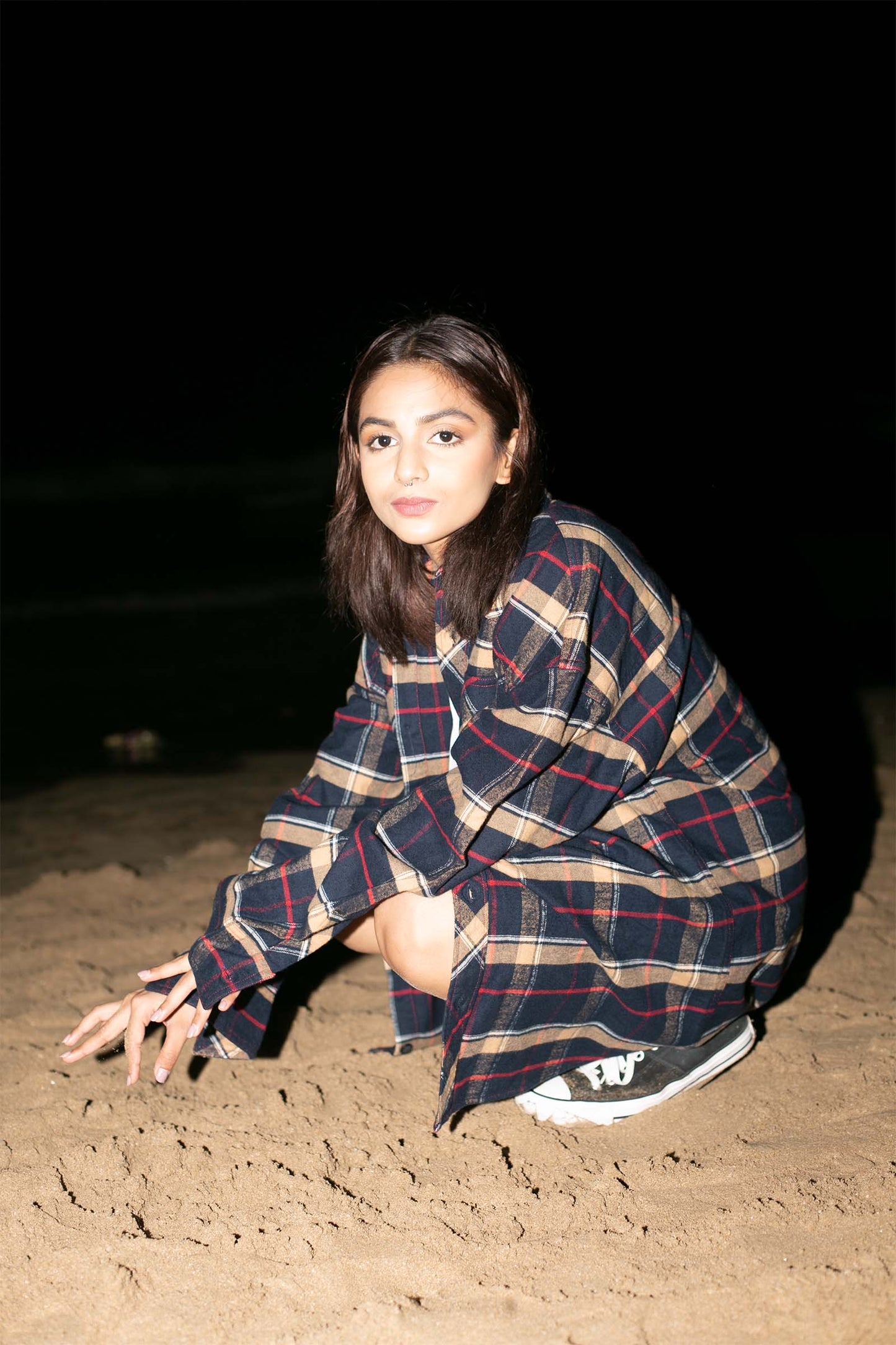 Dark Navy Blue Checkered Plaid Oversized Shirt
