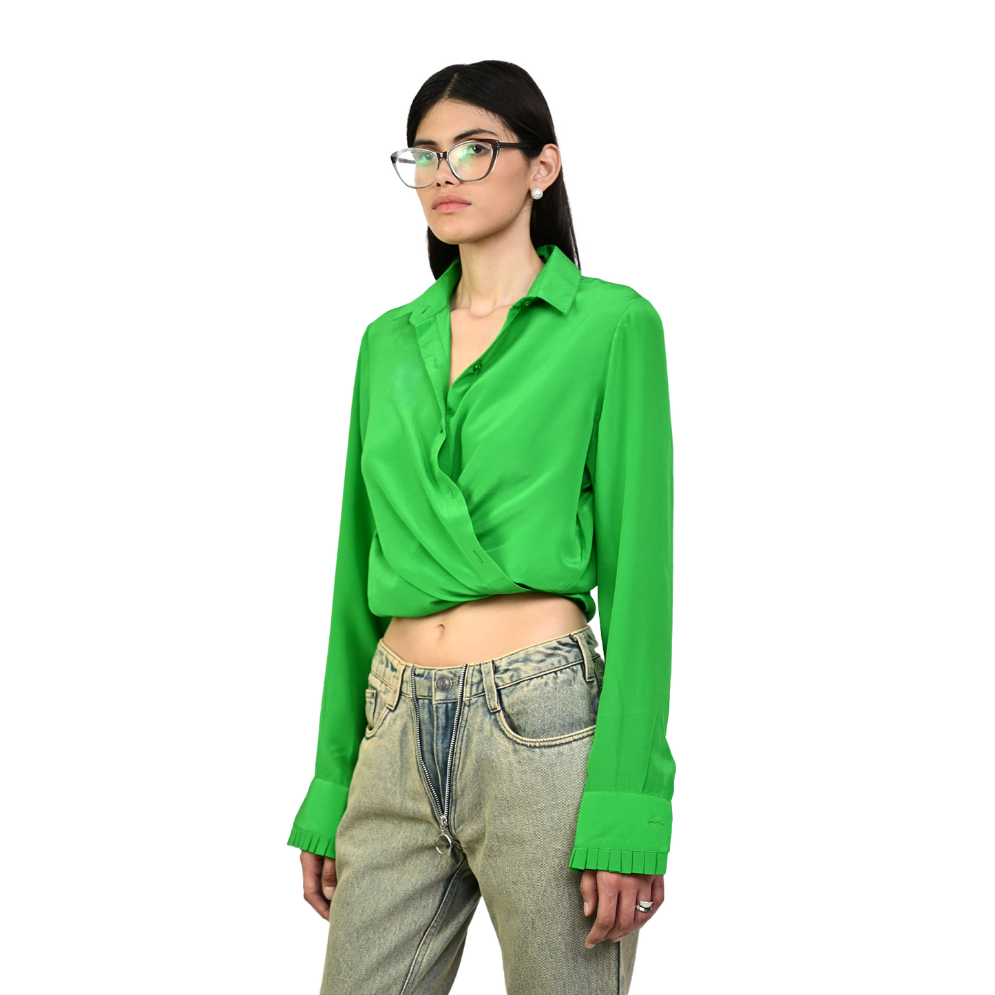 Straight Fit Silk Shirt (Bright Green)