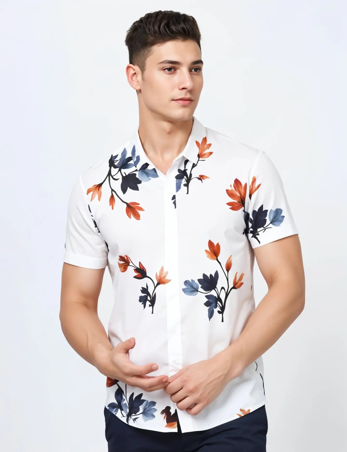 White Tulip Printed Men's Shirt Half Sleeves Exclusive Summer Edition - Prime Fitz