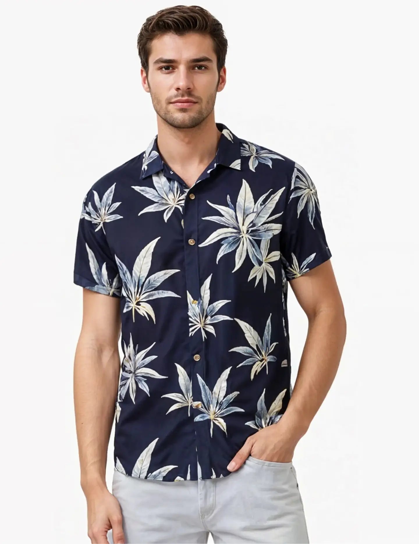 Navy Leaves Printed Men's Shirt Half Sleeves Exclusive Summer Edition - Prime Fitz