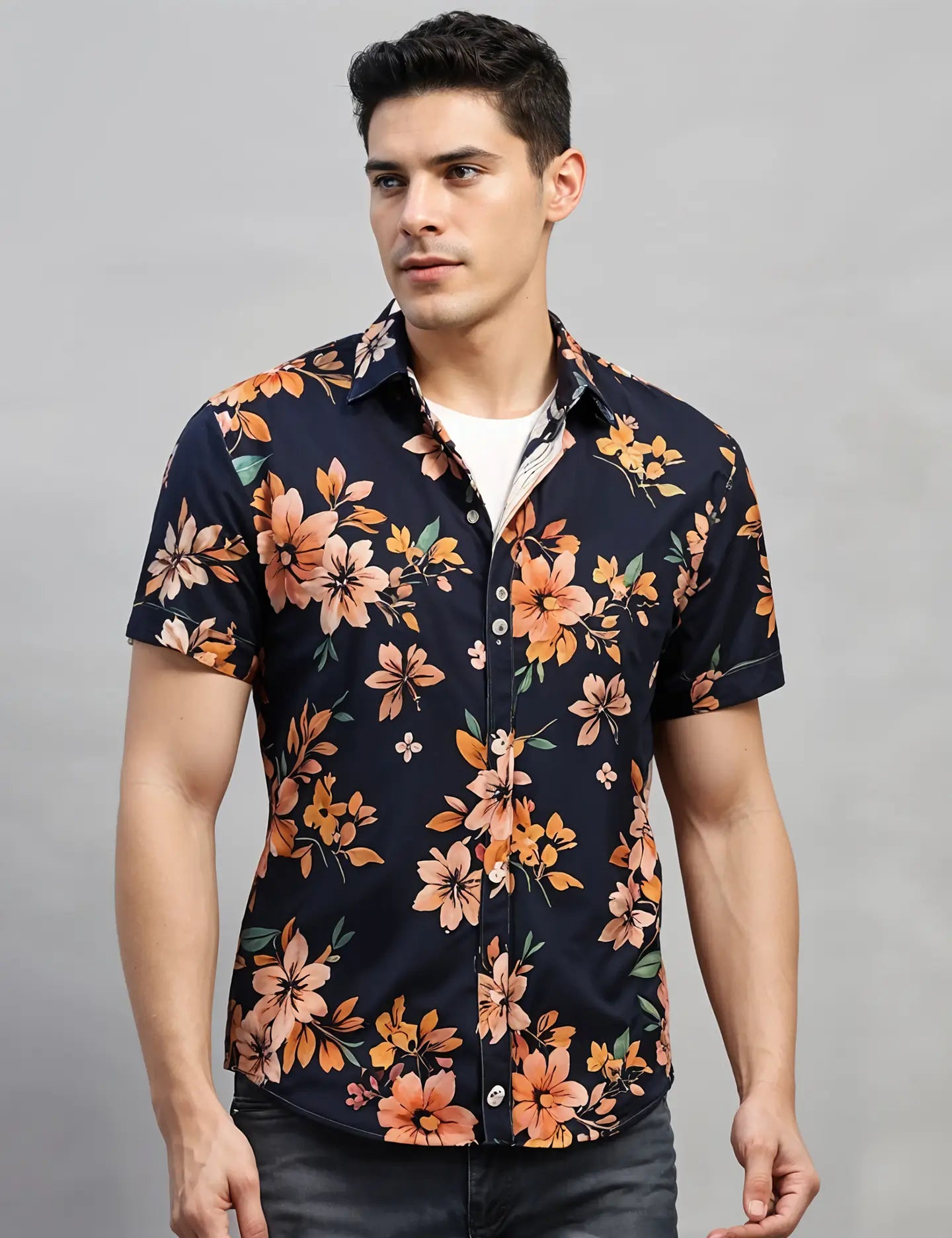Navy Floral Printed Men's Shirt Half Sleeves Exclusive Summer Edition - Prime Fitz