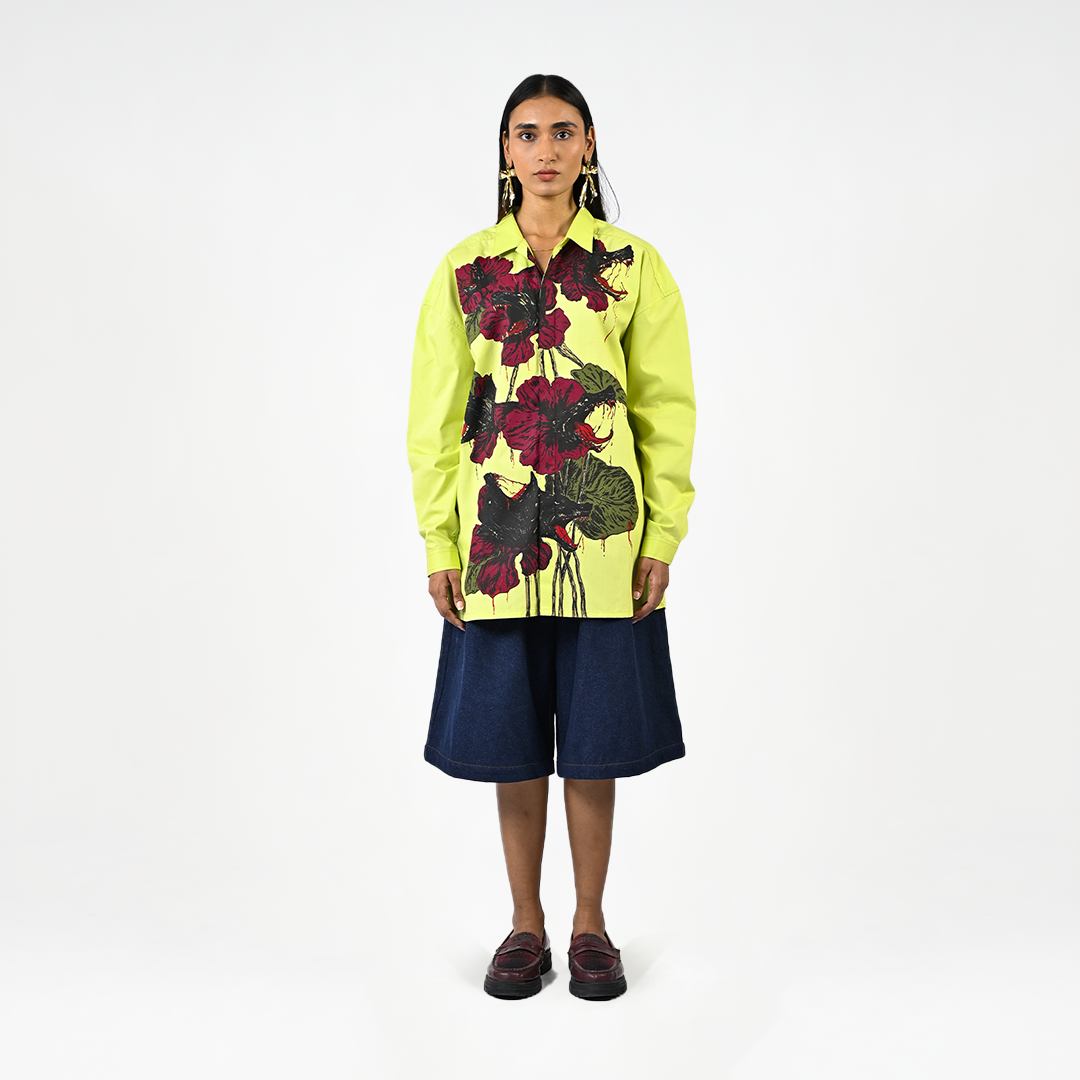 Fanged floral cotton shirt - Lime Green