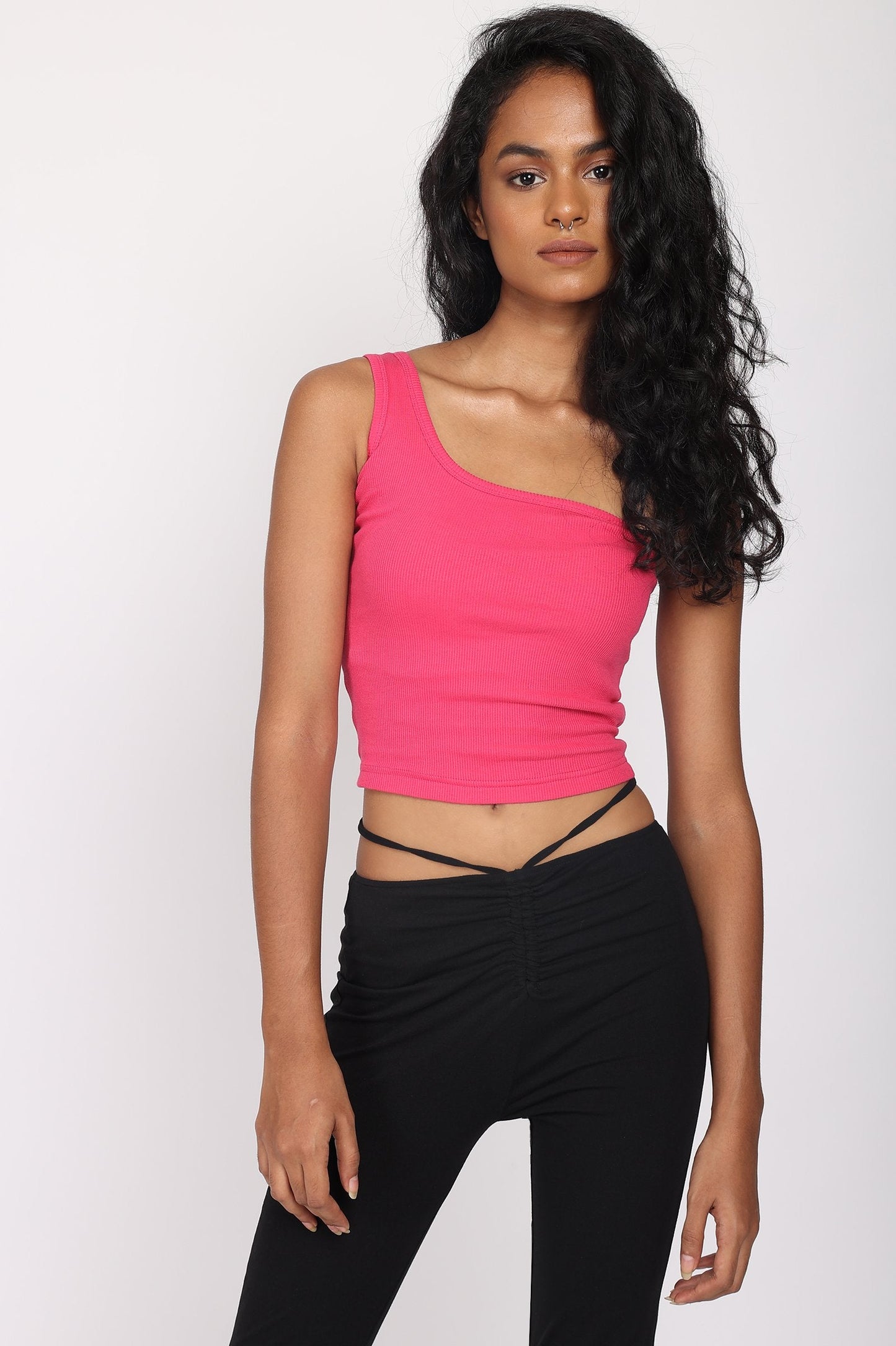 Hot Pink One Shoulder Ribbed Tank