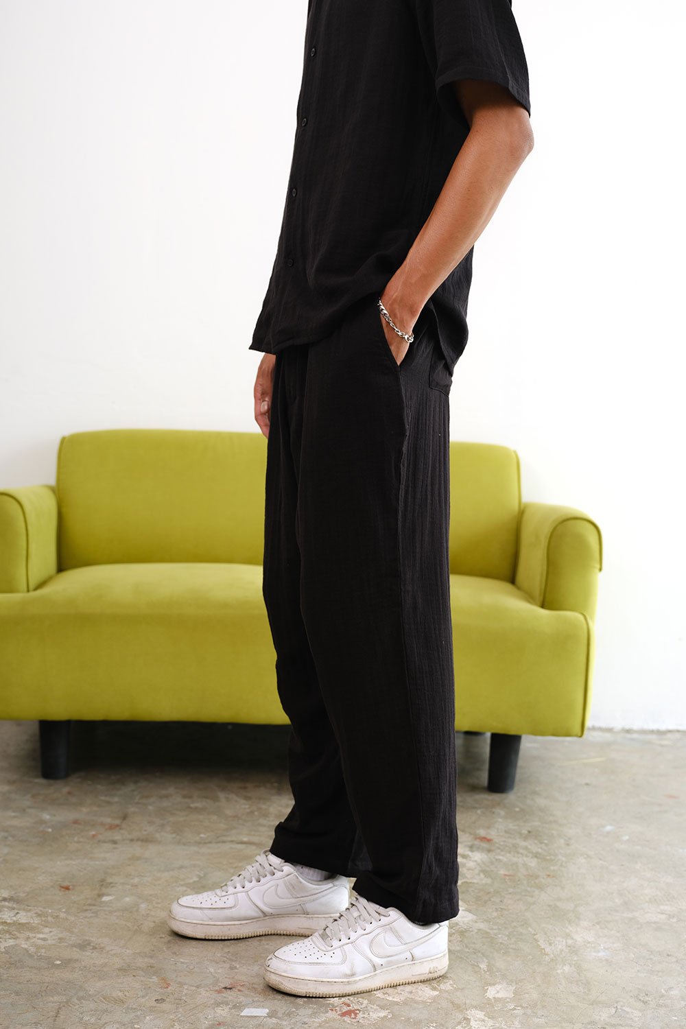 Jet Black Cotton Organic Gauze Pants