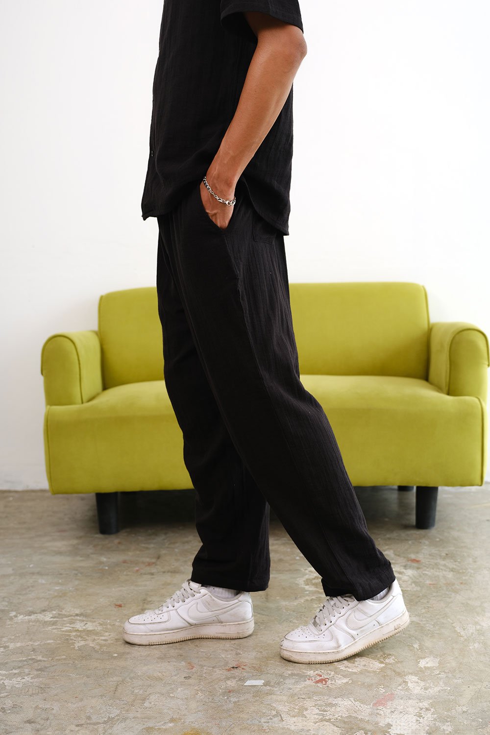 Jet Black Cotton Organic Gauze Pants