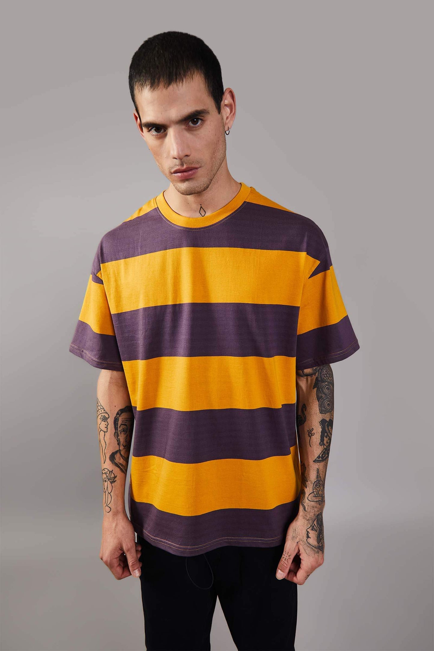 Musty Plum Striped Heavyweight Oversized T-Shirt