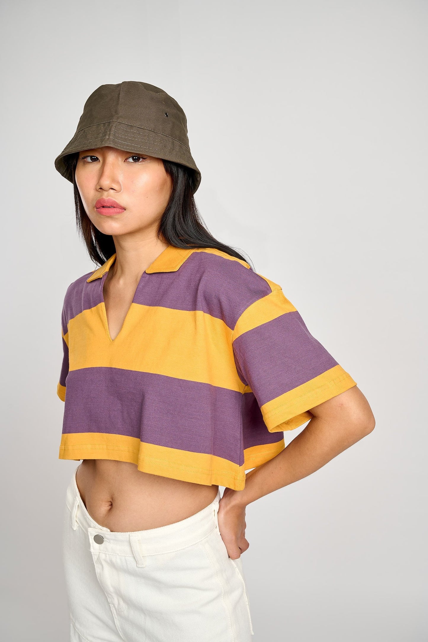 Musty Plum Striped Loose Crop Top