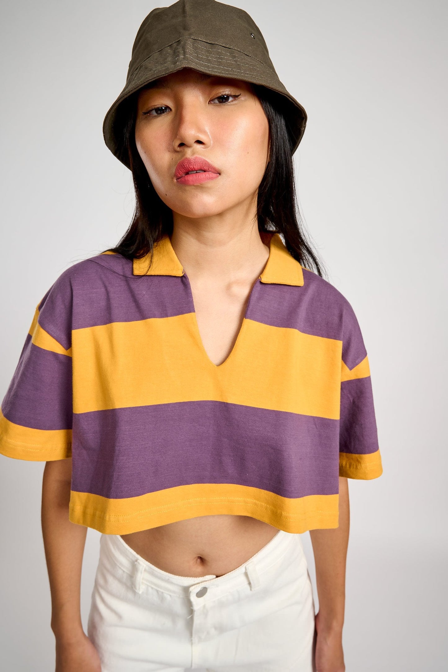 Musty Plum Striped Loose Crop Top