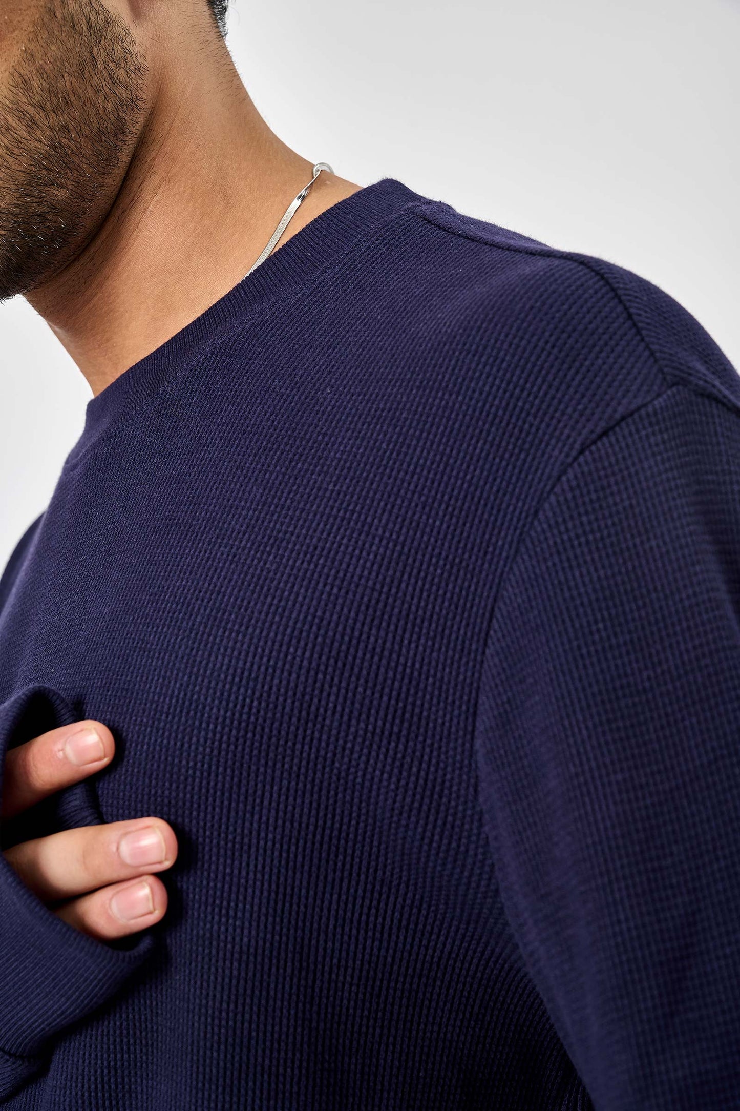 Navy Blue Heavyweight Crew Neck Waffle
