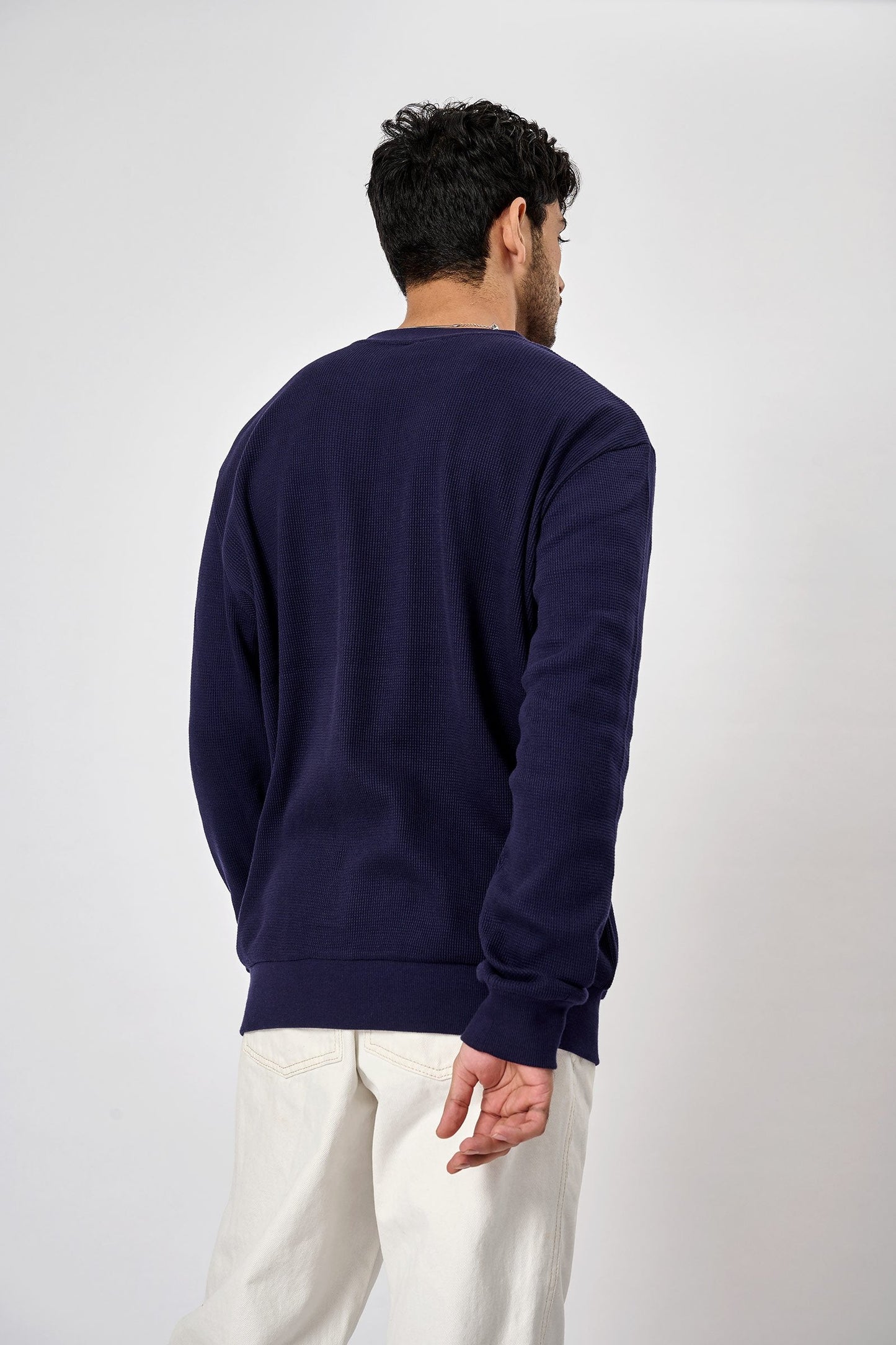 Navy Blue Heavyweight Crew Neck Waffle