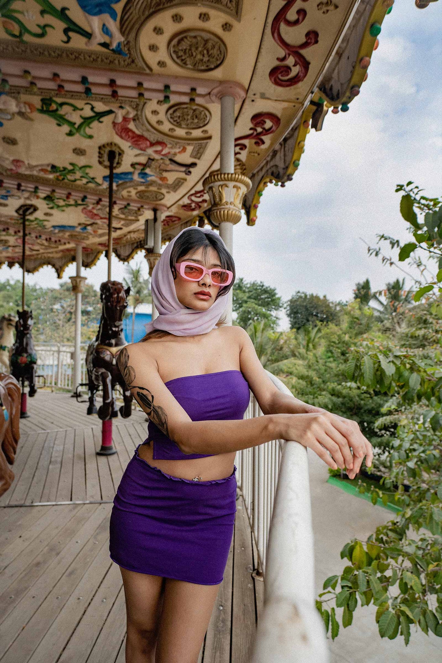 Purple Strapless Co-ord Set