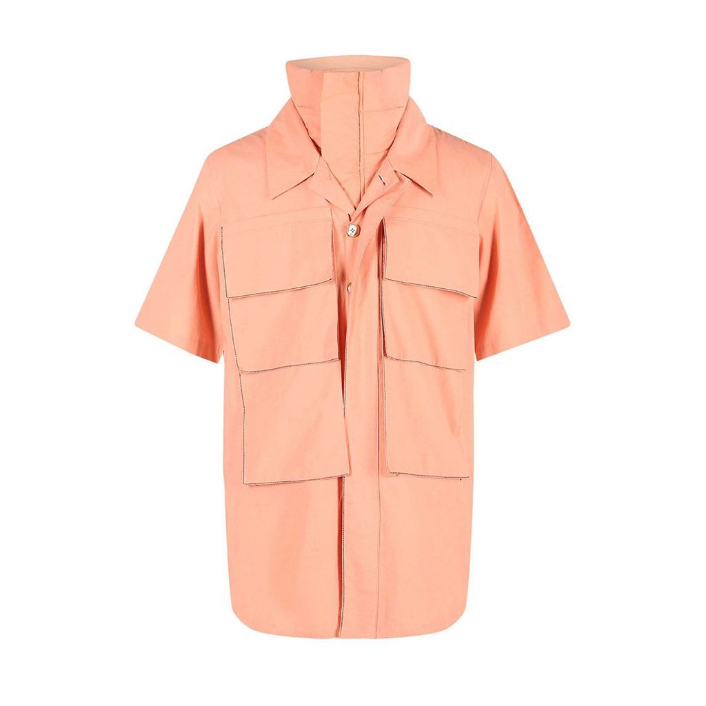 Salmon Safari Shirt With Puffer Neck Detail