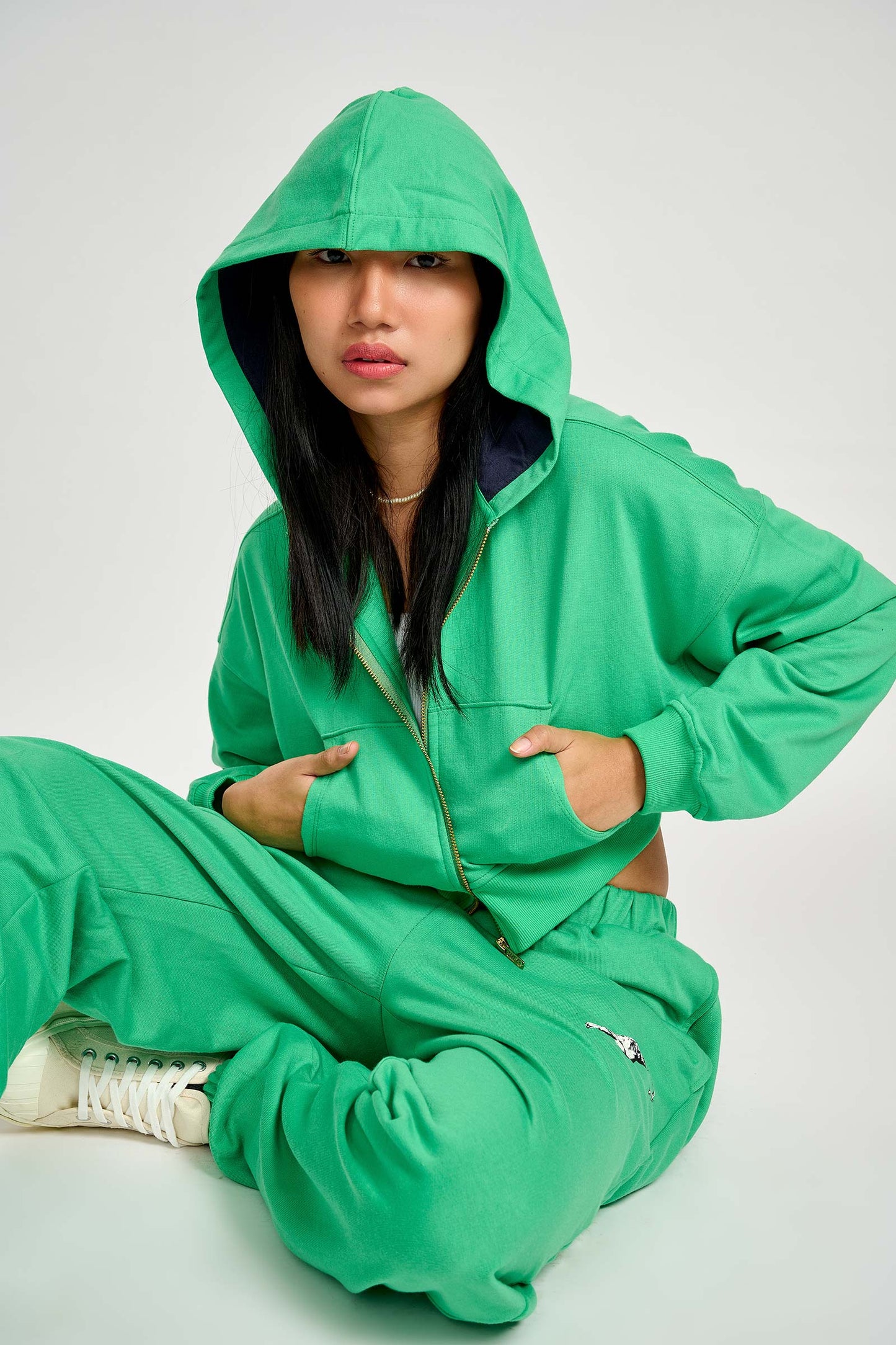 Seafoam Crop Zipper Hoodie