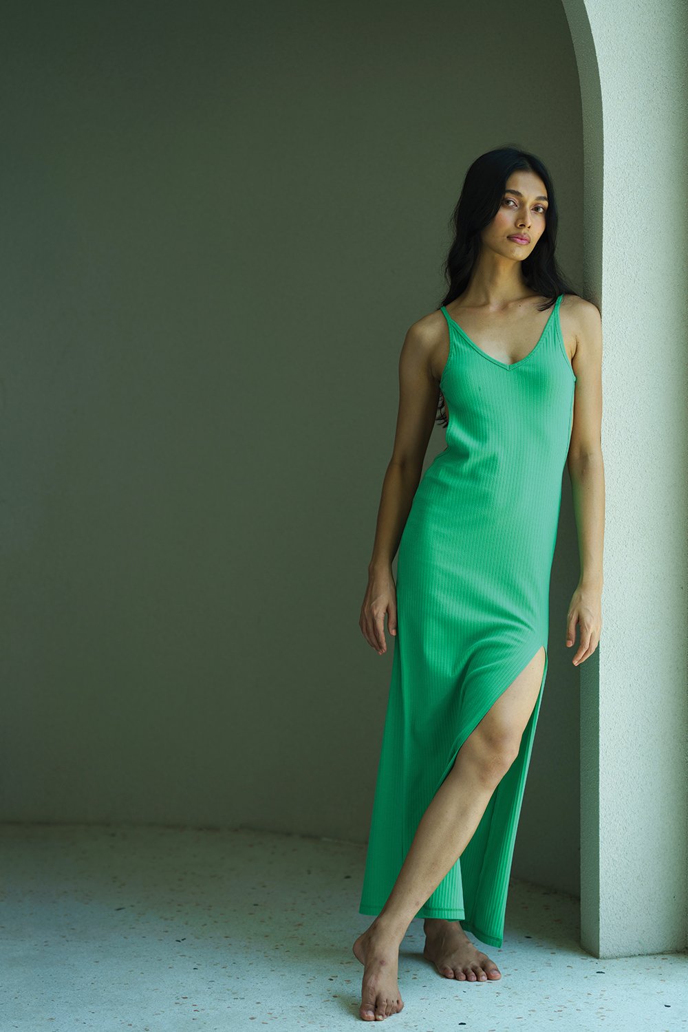 Spring Green Ribbed Dress