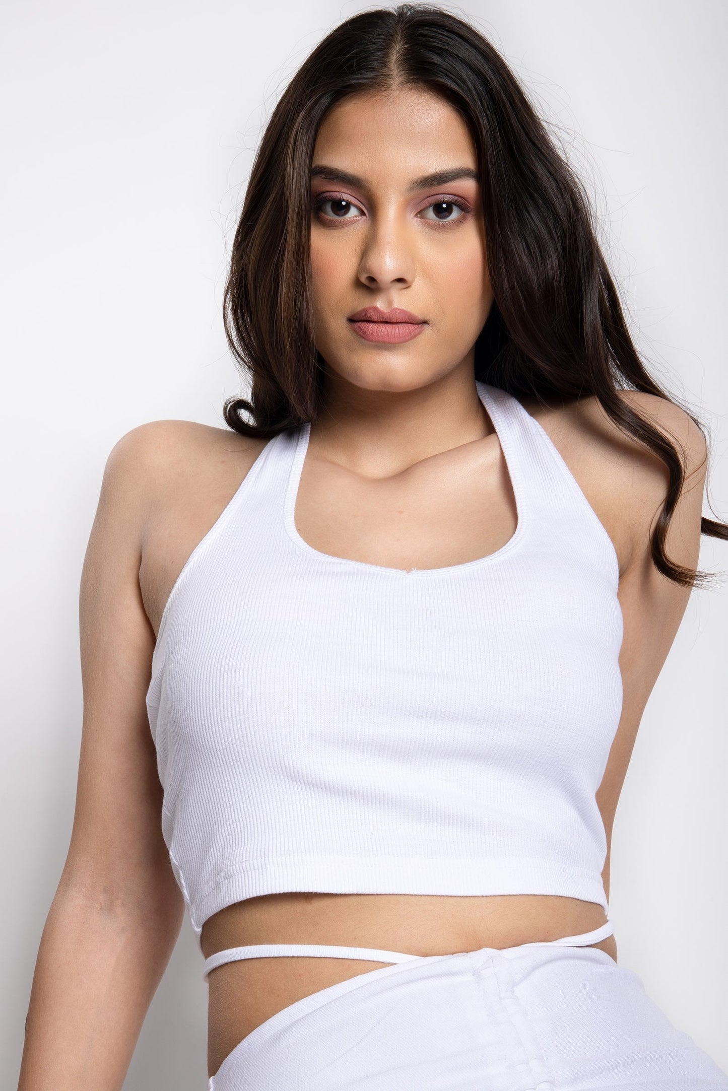 White Ribbed Halterneck