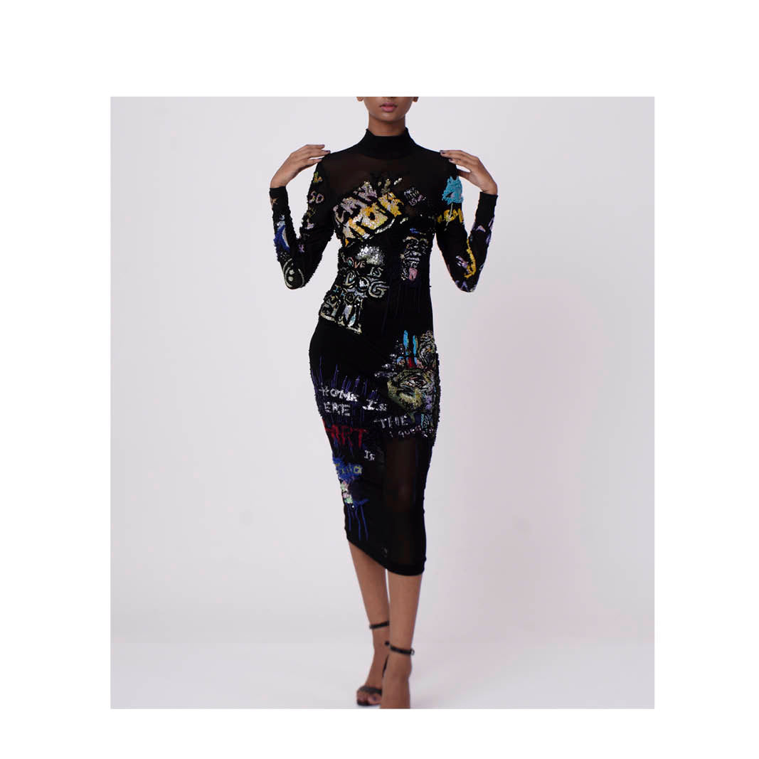 Handcrafted Second Skin Graffiti Dress
