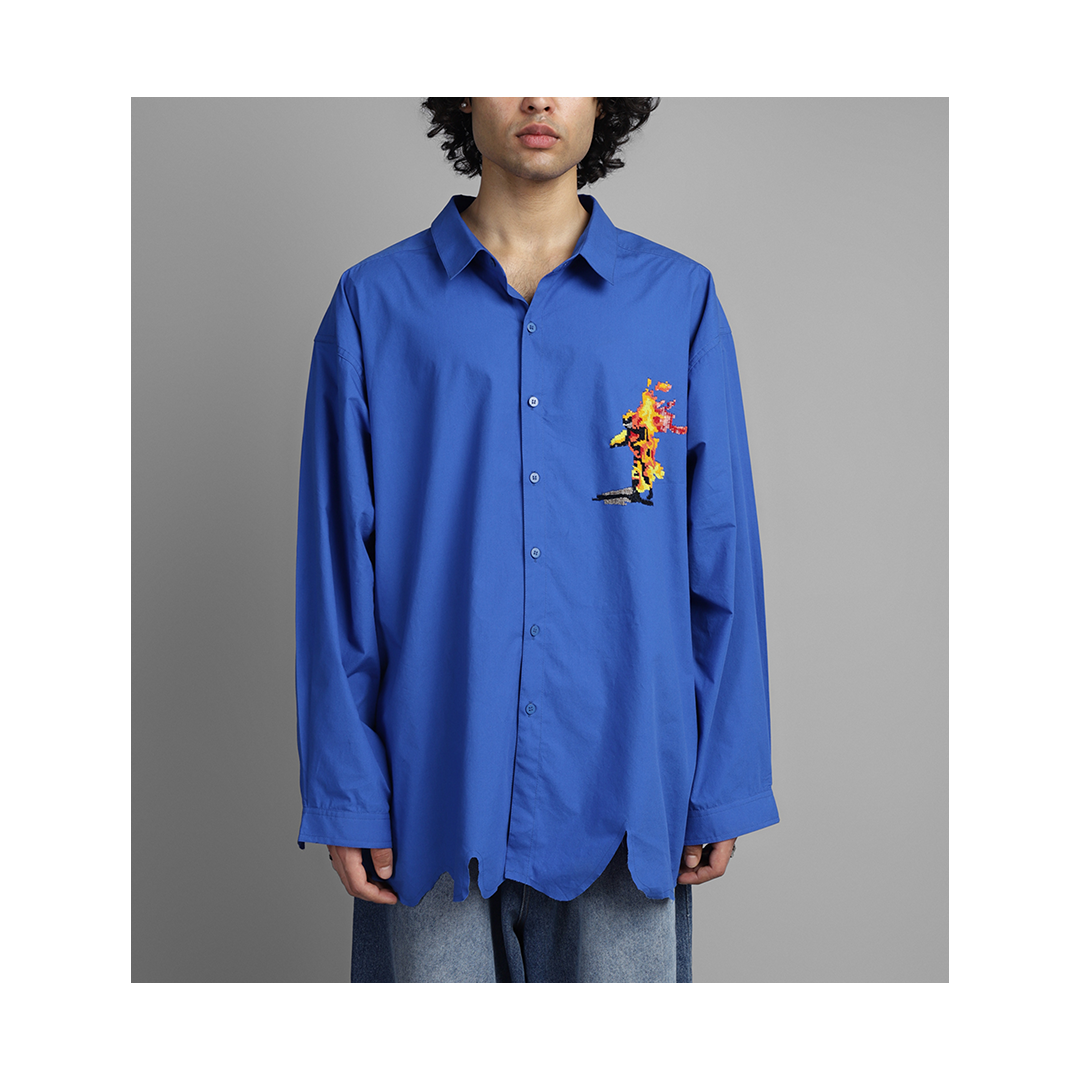 SuperHUEMN 'Sand' Handcrafted 'Burning Man' Darwyn Shirt (Blue)