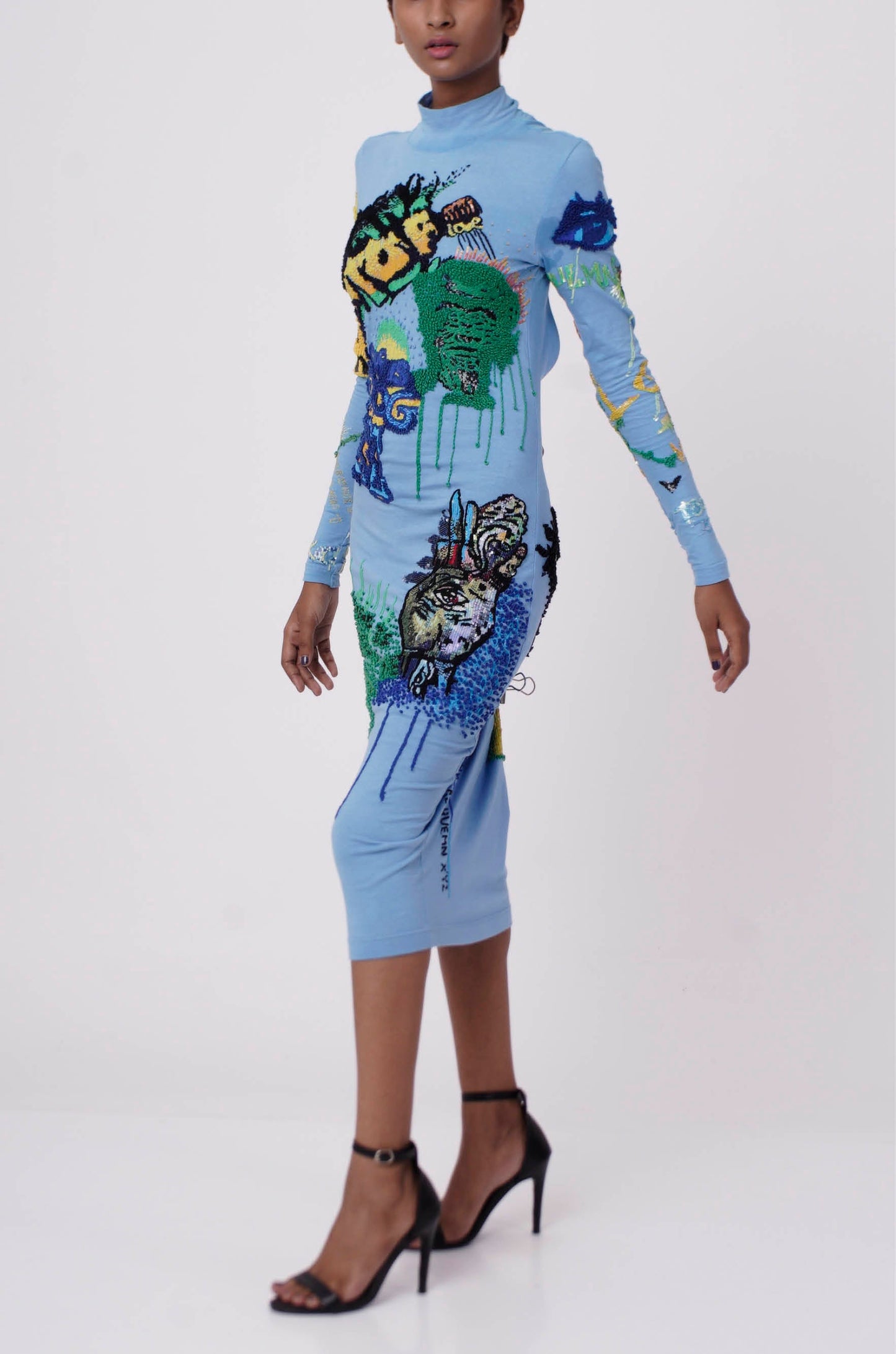 Handcrafted Graffiti Dress (Sky Blue)
