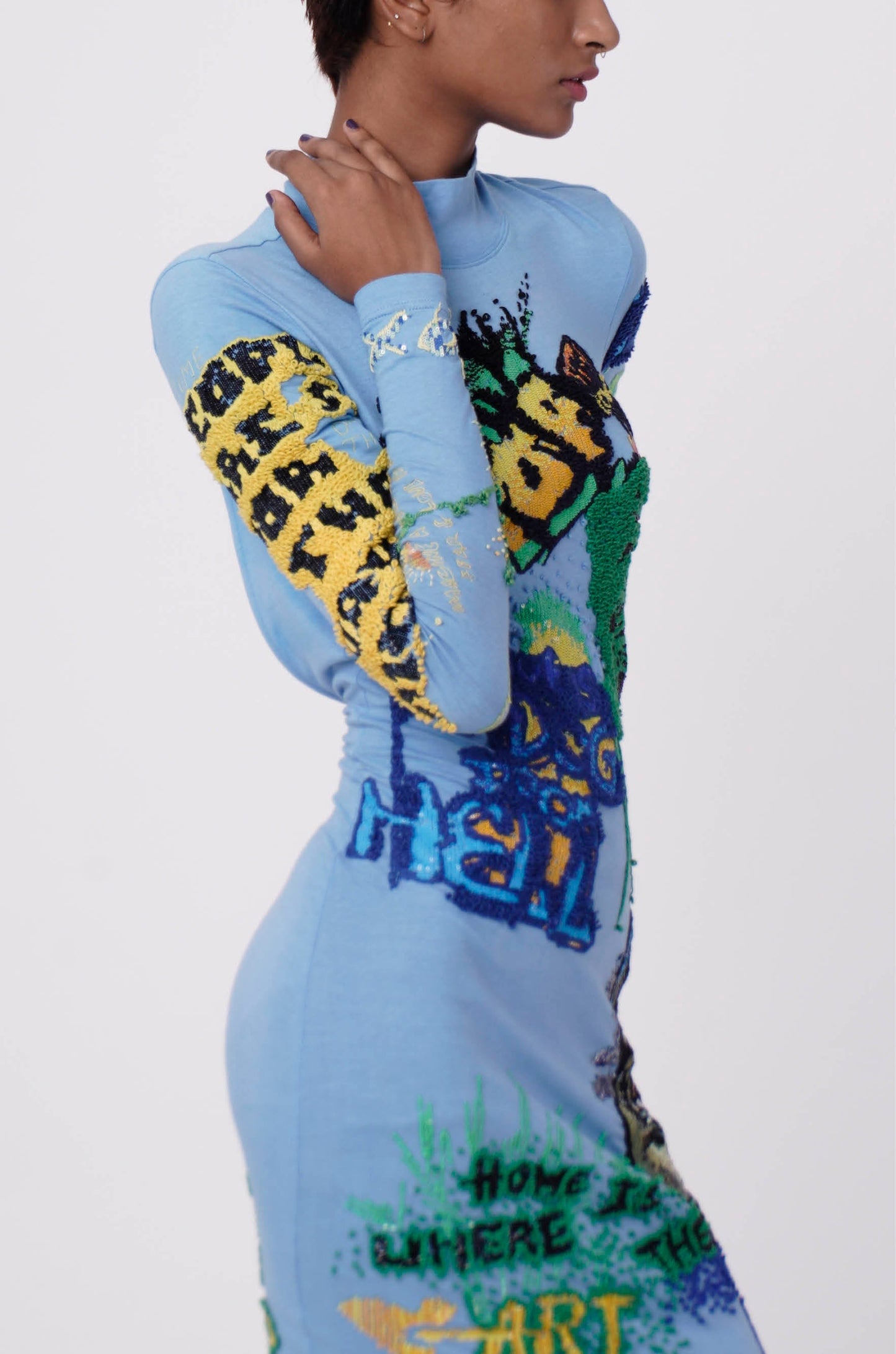 Handcrafted Graffiti Dress (Sky Blue)