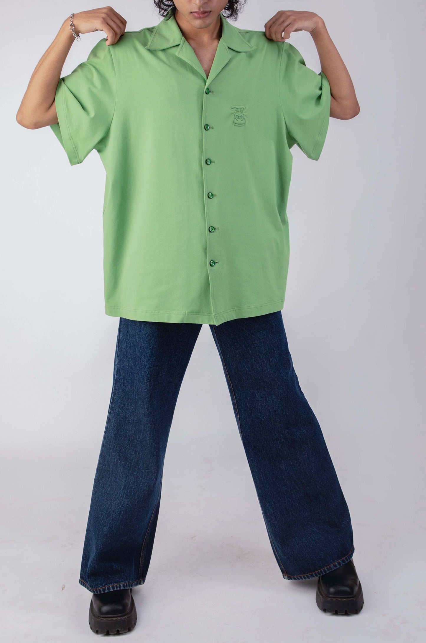 Huemn Gorilla Insignia Oversized Safari Shirt (Green)