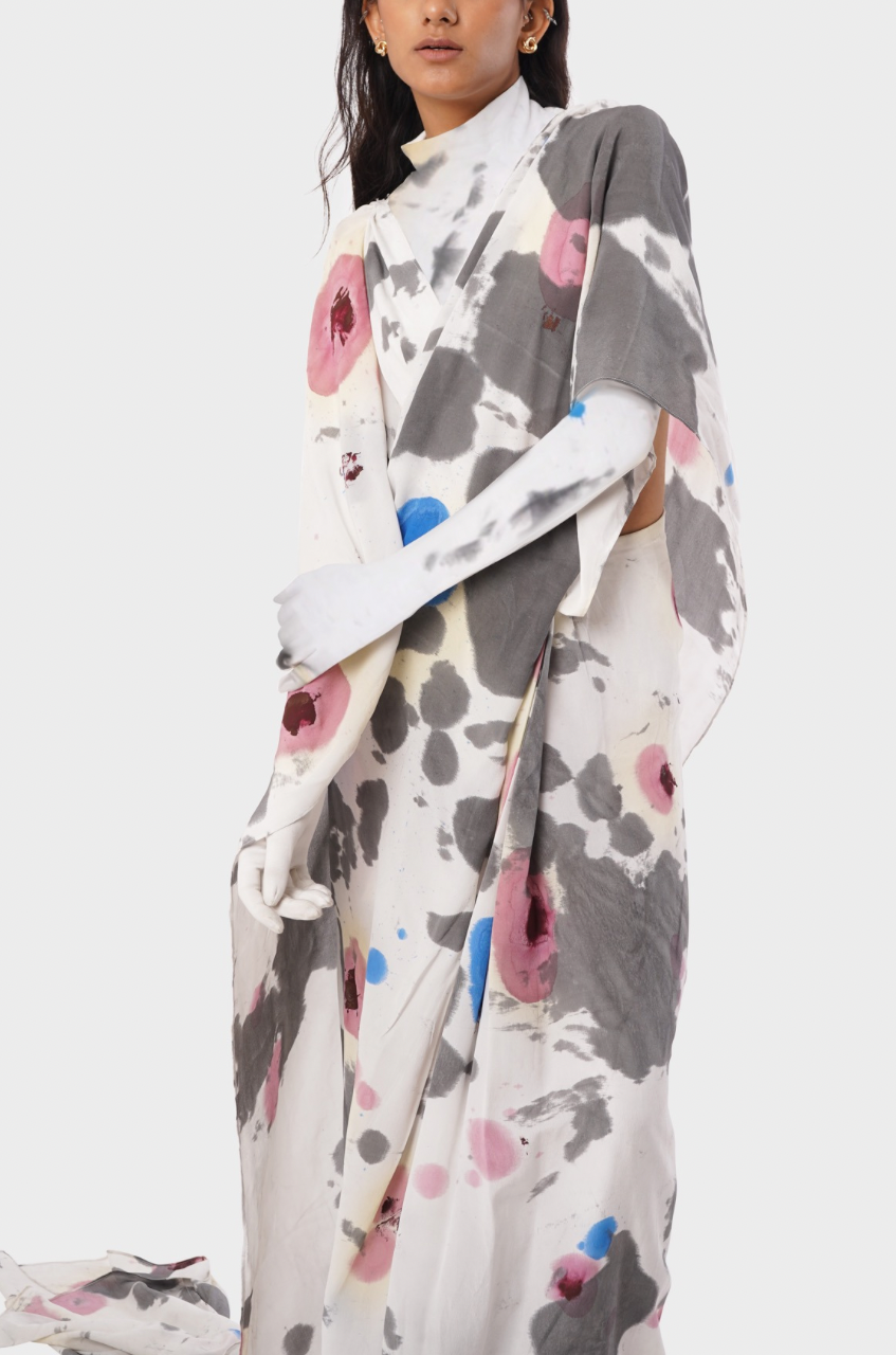 Huemn Blood Washed Hybrid Sari-Pants (White)