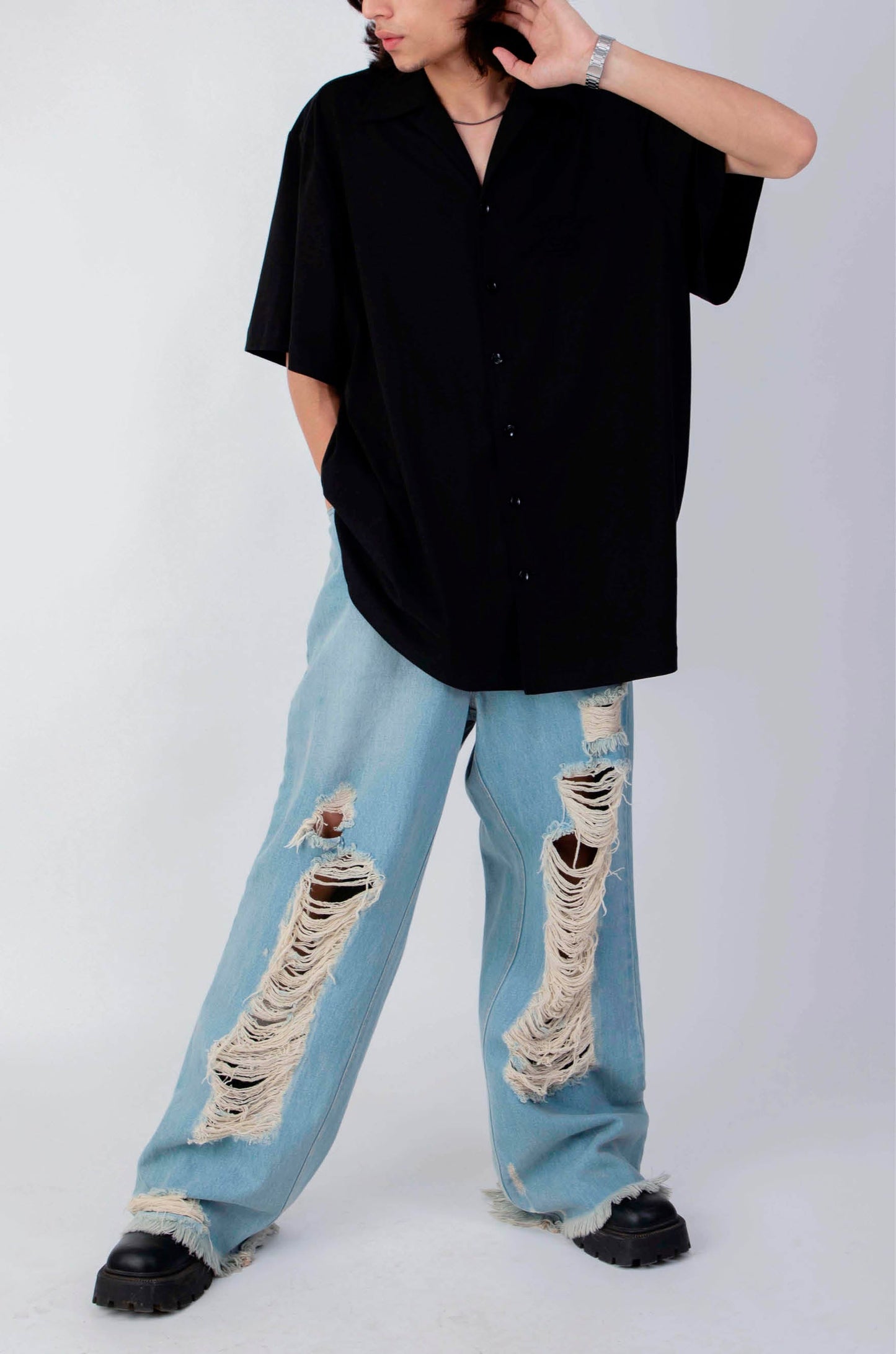 Huemn Gorilla Insignia Oversized Safari Shirt (Black)