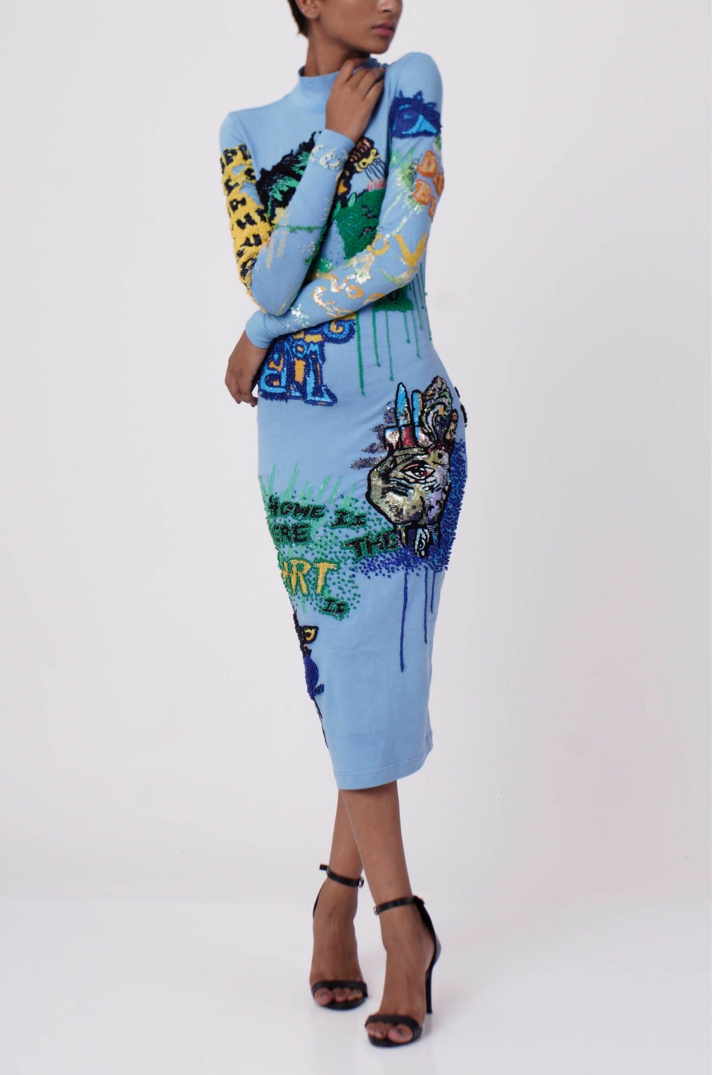 Handcrafted Graffiti Dress (Sky Blue)