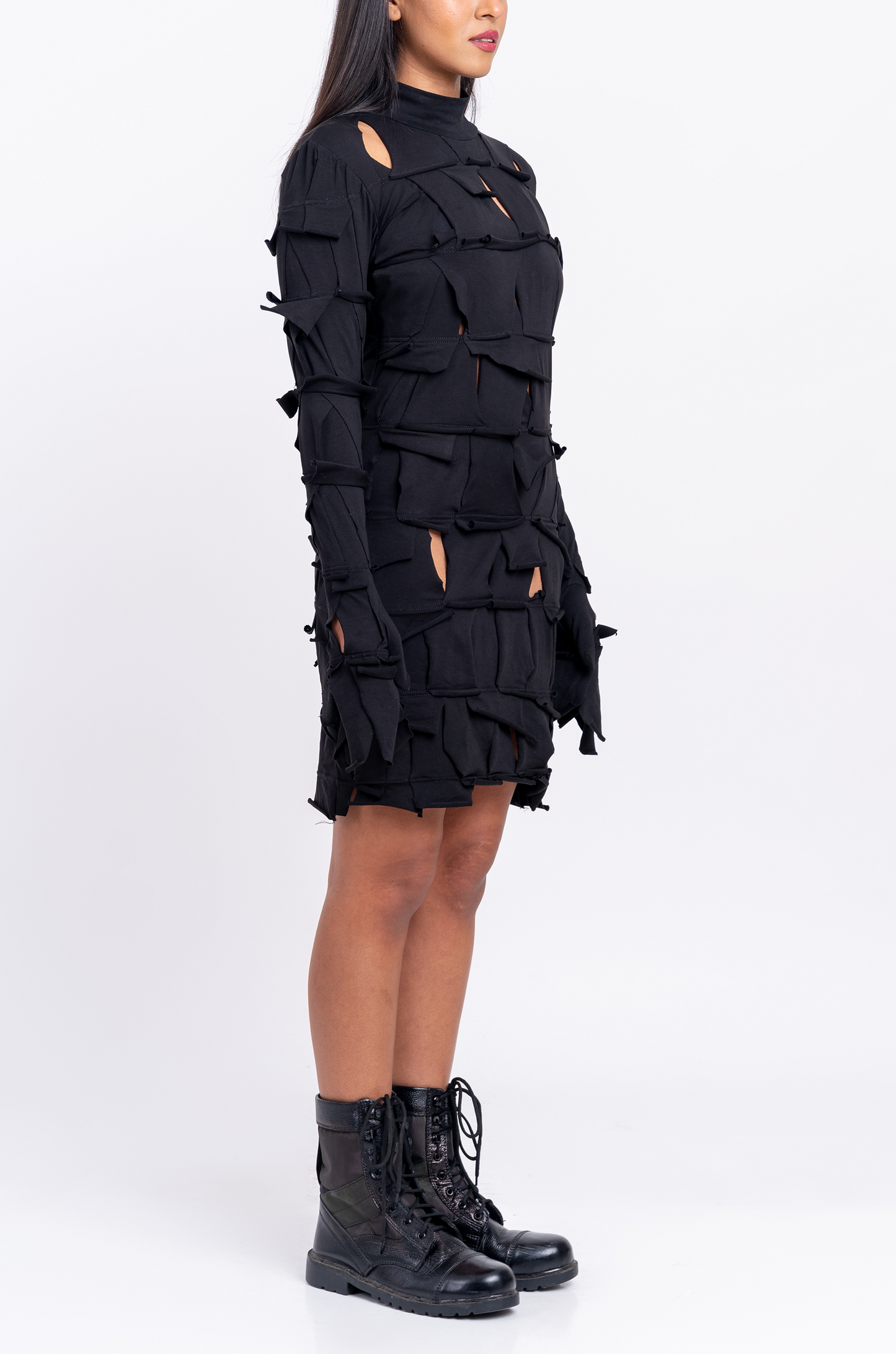 Handcrafted 1000 Panel Bodycon Dress (Black)