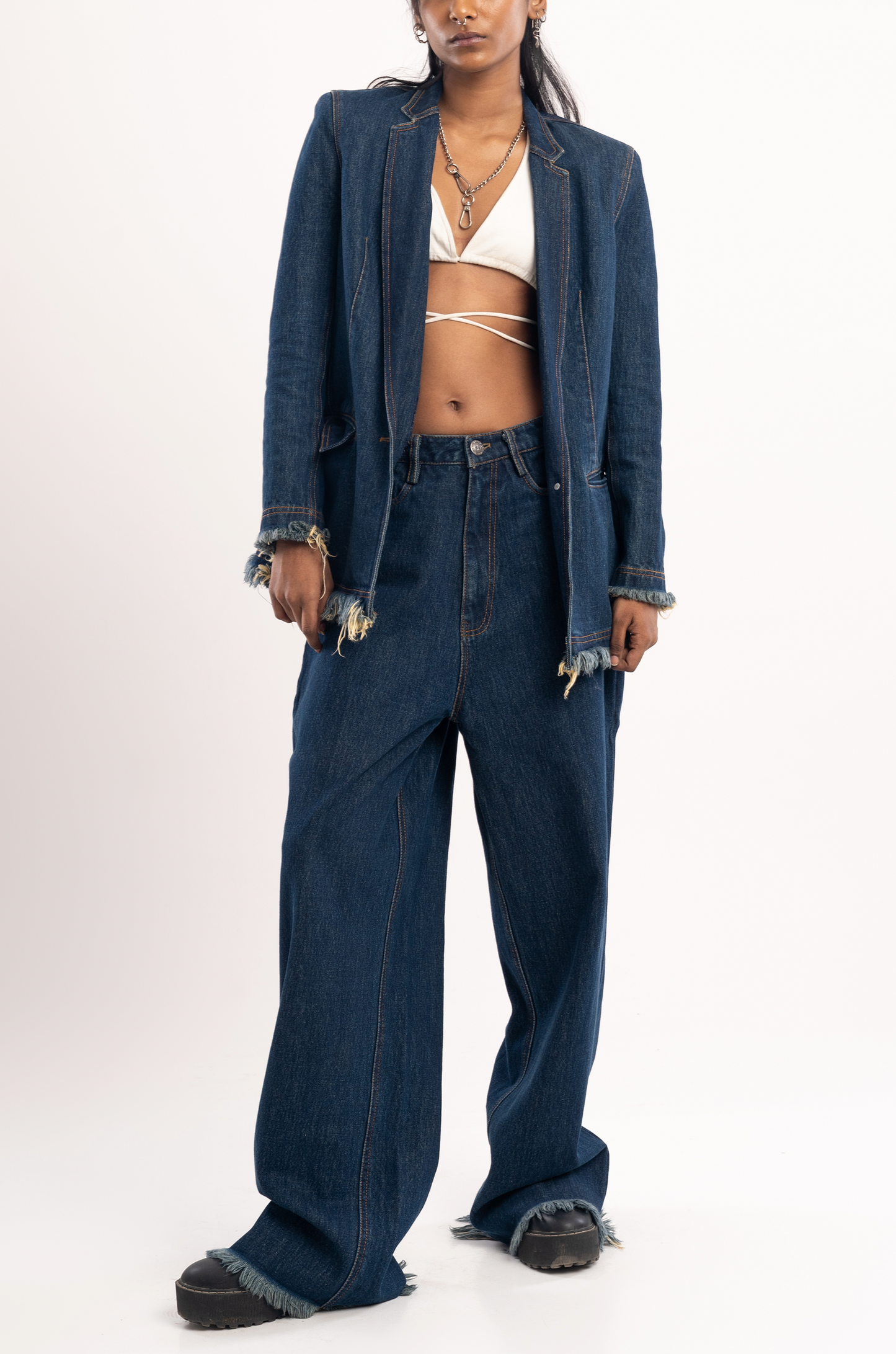 Distressed Denim Blazer (Indigo)