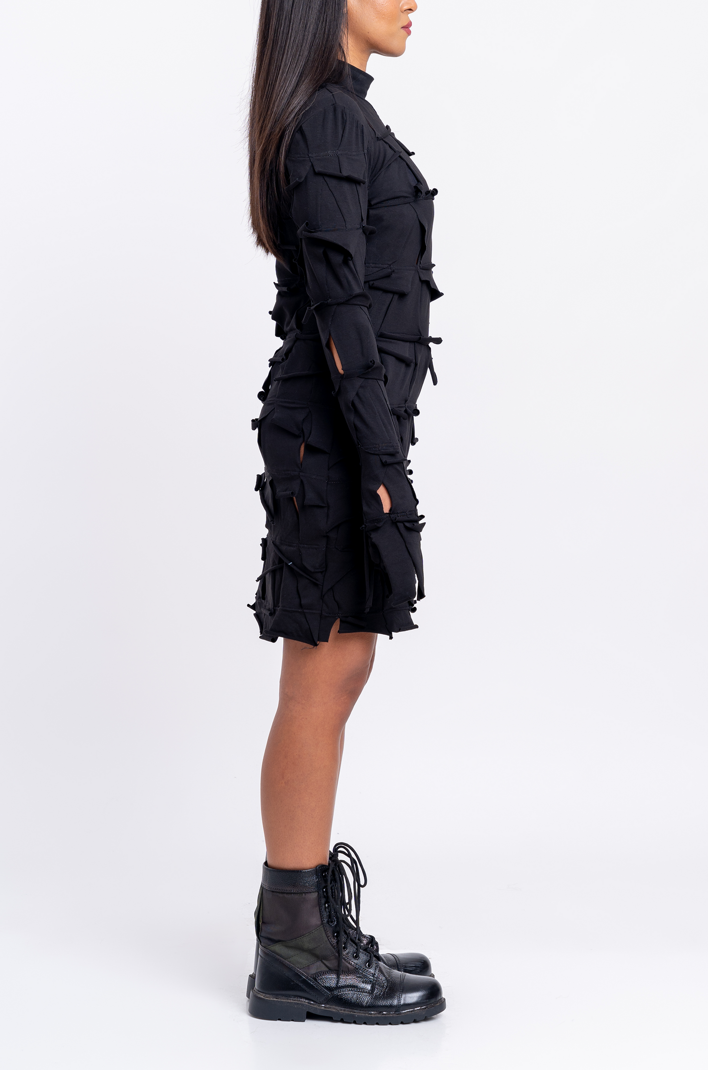 Handcrafted 1000 Panel Bodycon Dress (Black)