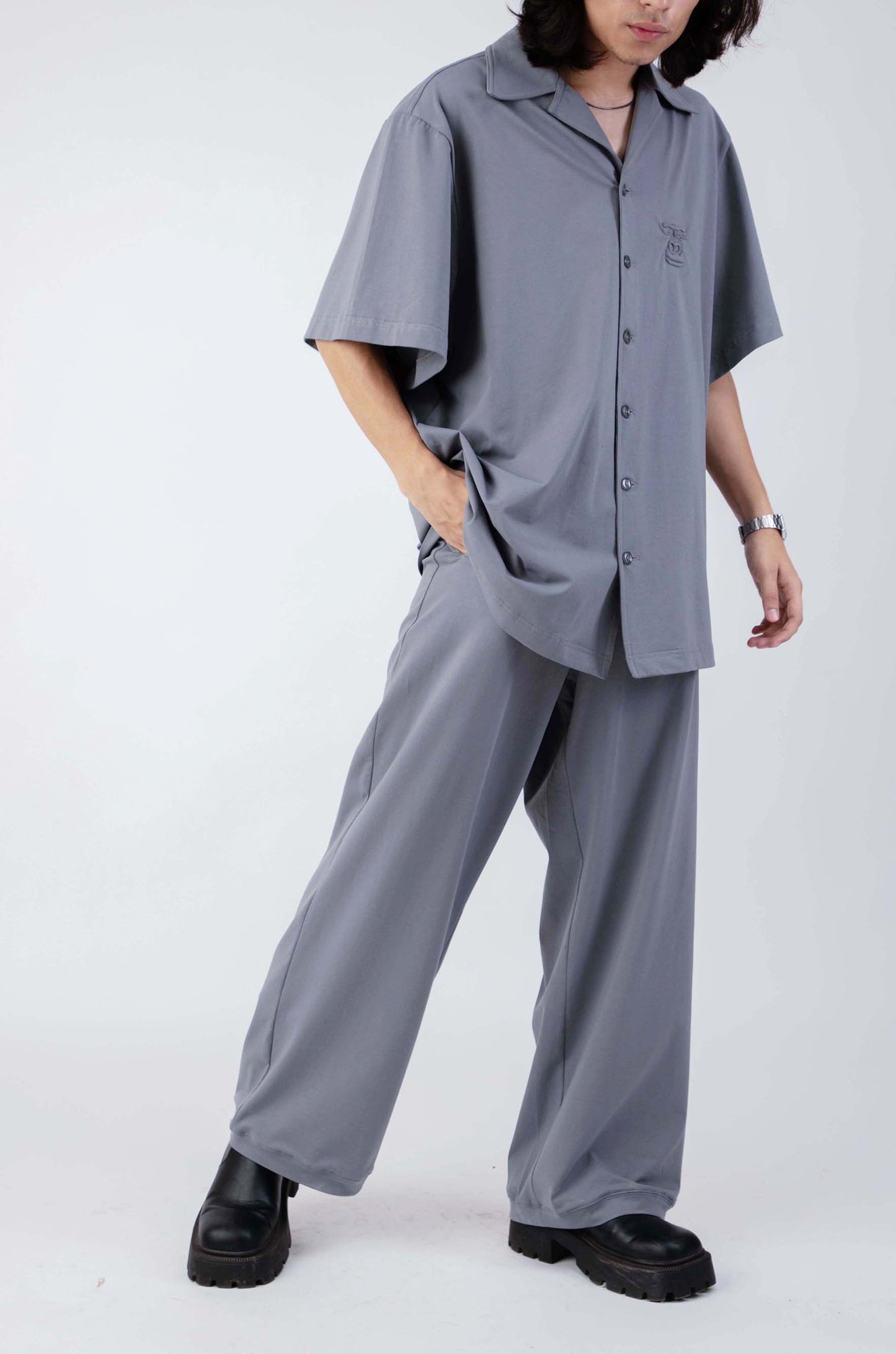 Huemn Gorilla Insignia Oversized Bowling Co-Ord Set (Grey)