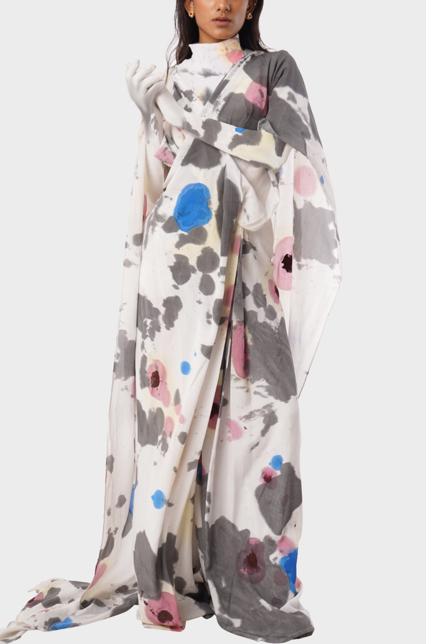 Huemn Blood Washed Hybrid Sari-Pants (White)