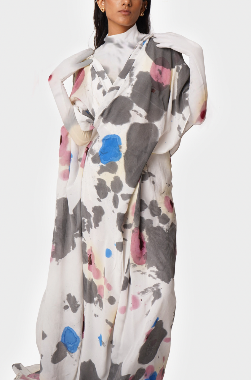 Huemn Blood Washed Hybrid Sari-Pants (White)