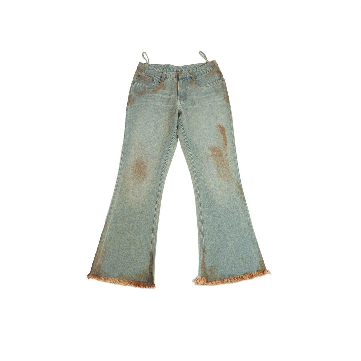Bootcut denim with hand-painted light mud-washed surface (Indigo)