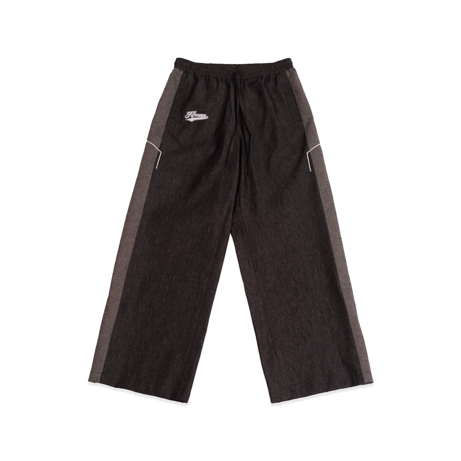 Embroidered denim trackpant with panelled detail (Black)