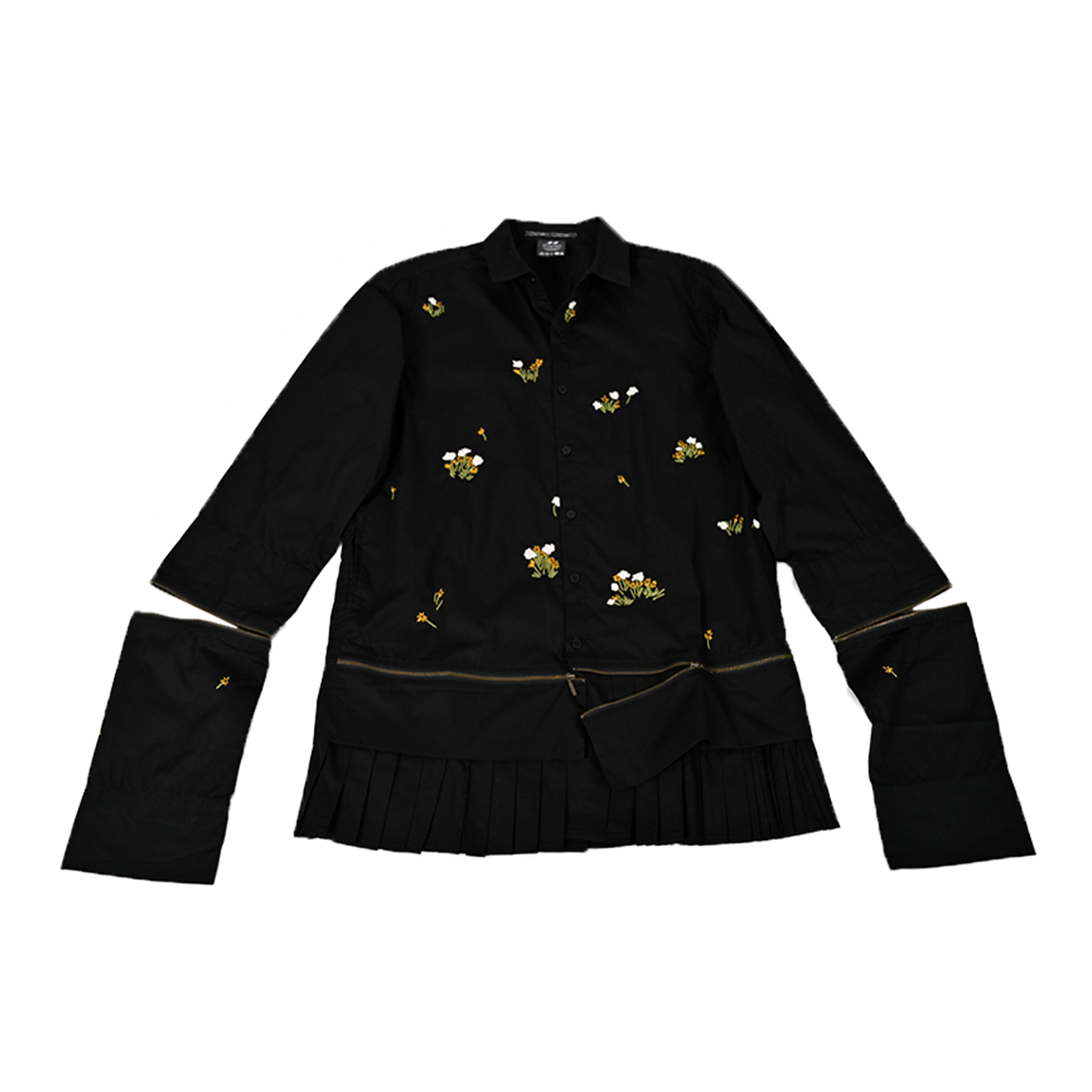 Oversized hand embroidered shirt dress with Zipper Detail (Black)