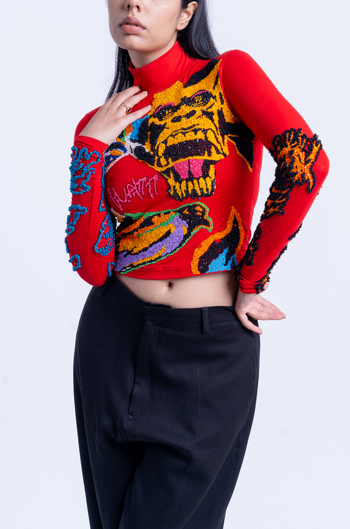 Handcrafted 'Return Of The Gorilla' Crop Top (Red)