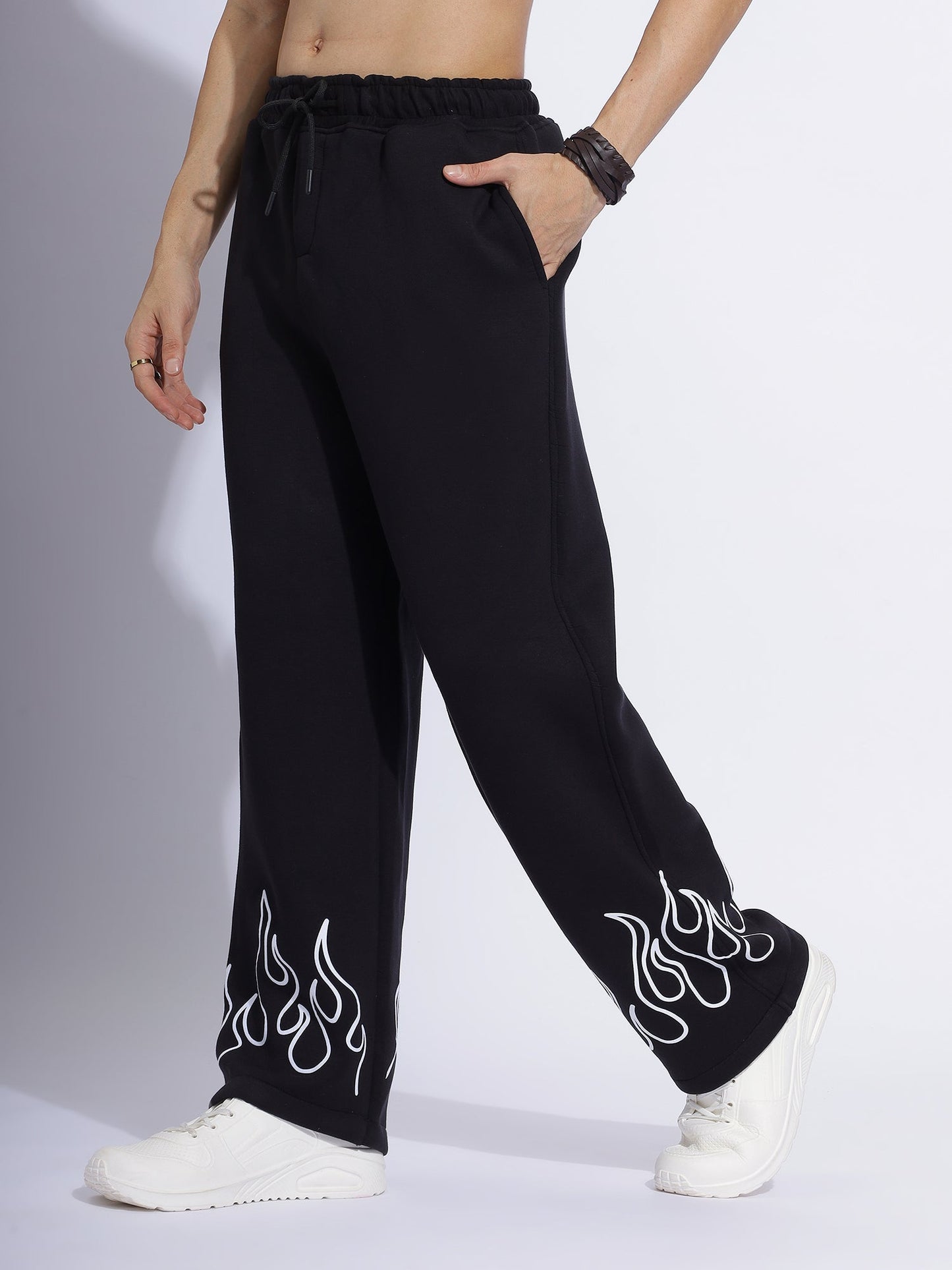 Flame Printed Baggy Pants | Bold Black Streetwear - Prime Fitz