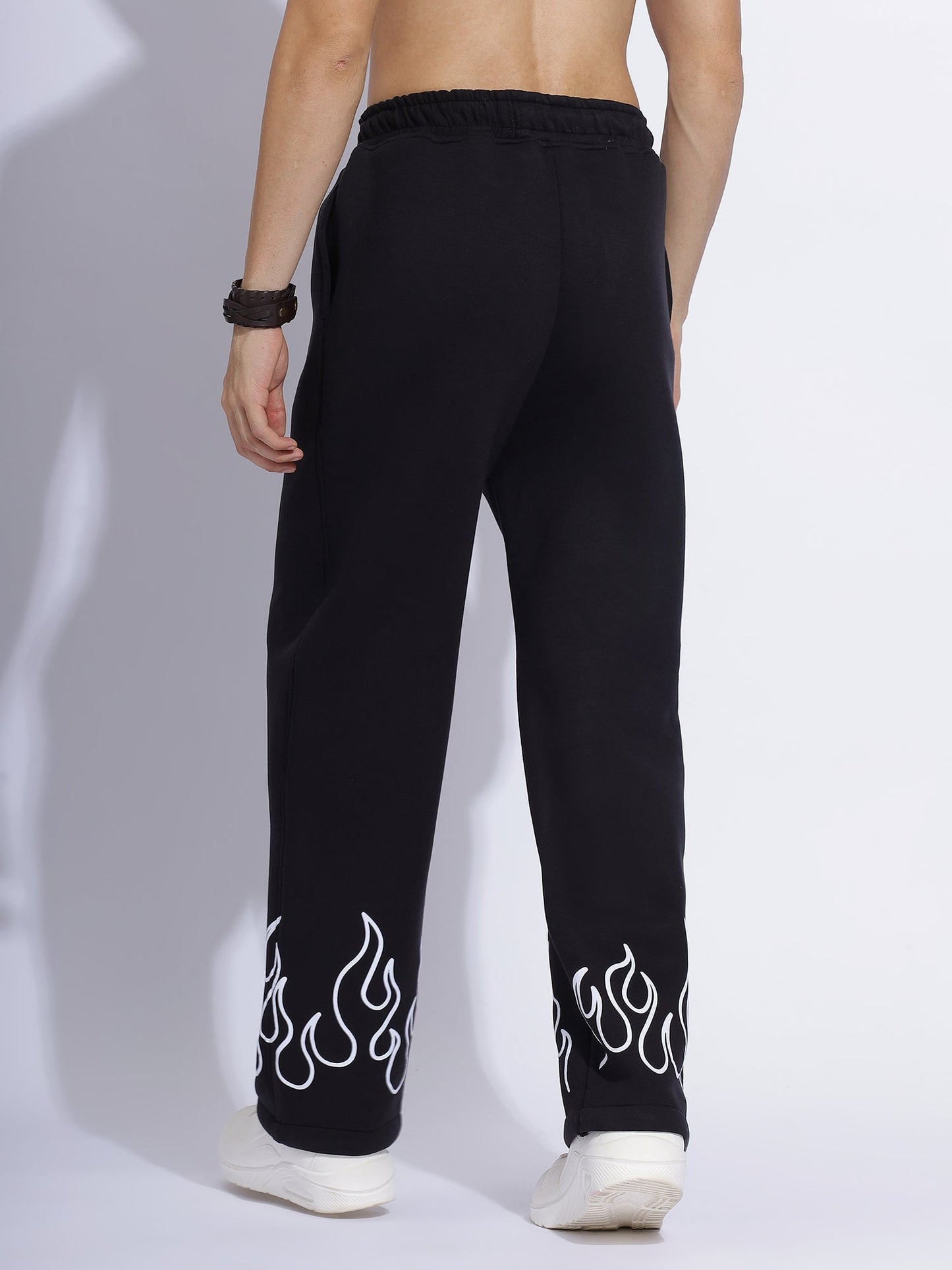 Flame Printed Baggy Pants | Bold Black Streetwear - Prime Fitz