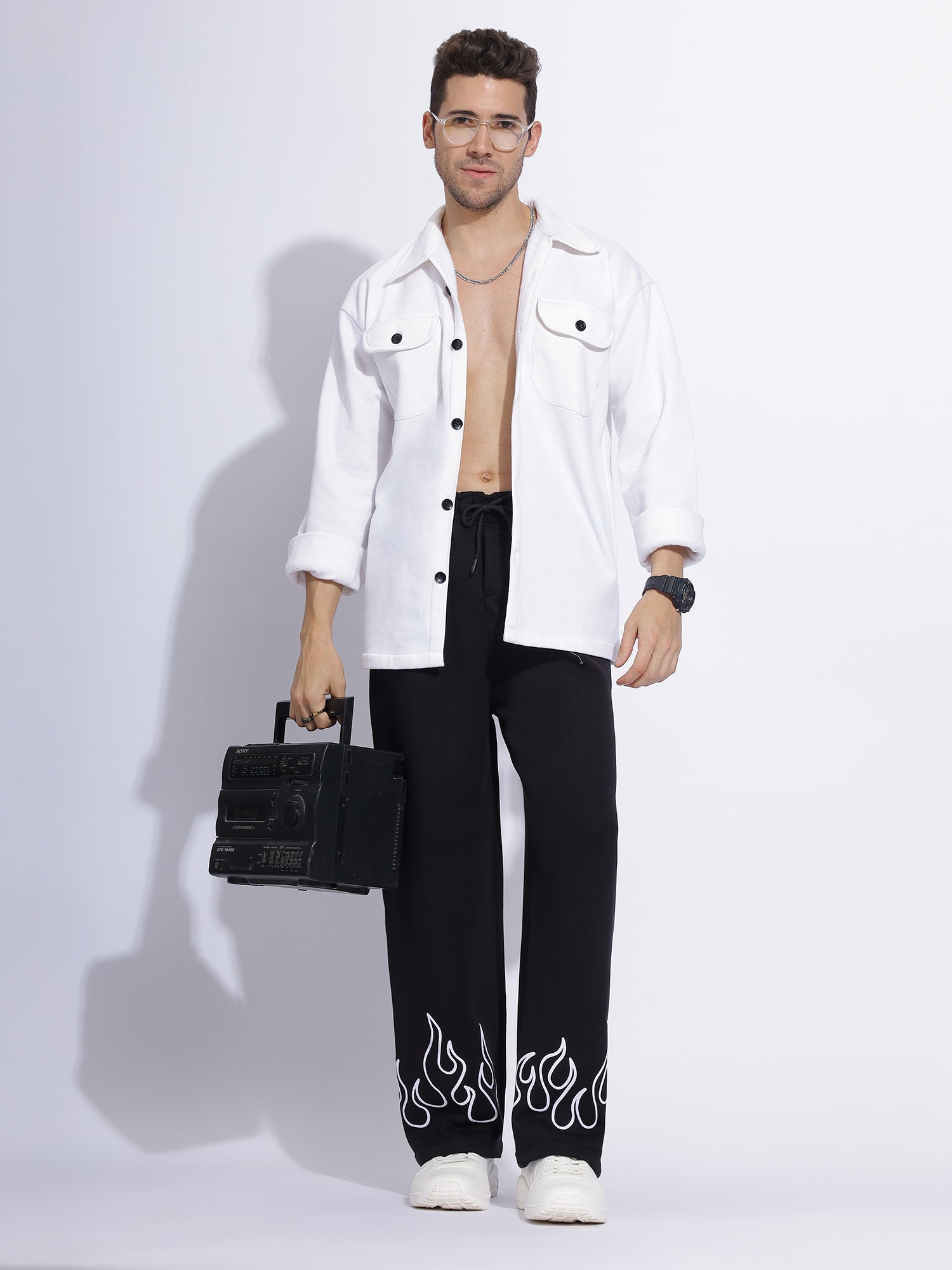 Flame Printed Baggy Pants | Bold Black Streetwear - Prime Fitz