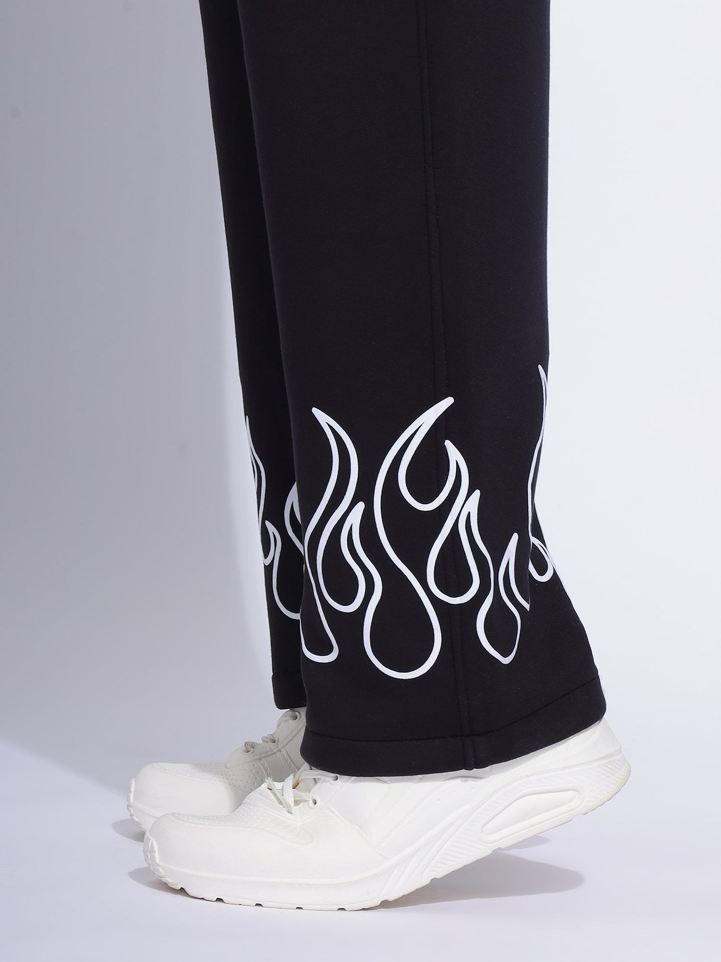 Flame Printed Baggy Pants | Bold Black Streetwear - Prime Fitz